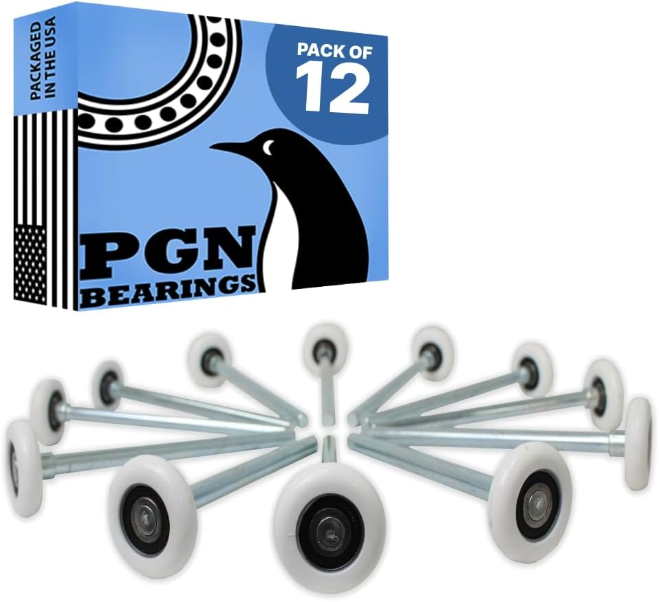 PGN Garage Door Rollers Replacement (12 Pack), Nylon Wheels, 6200-2RS Sealed Bearings, 7