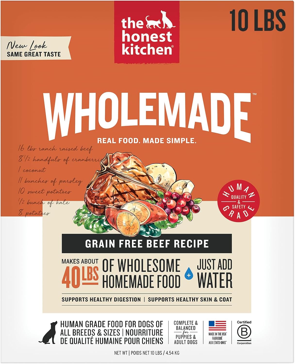 The Honest Kitchen Human Grade Wholemade™ Dehydrated Dog Food, Grain Free Beef 10 lb (makes 40lbs)