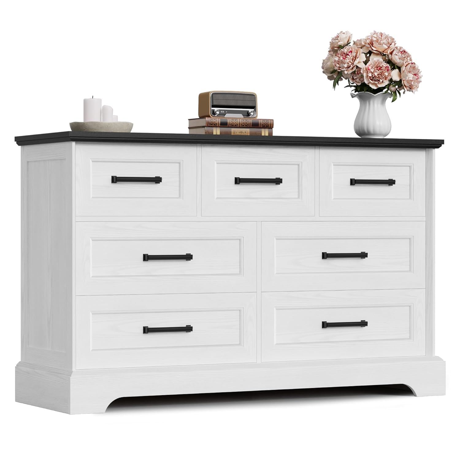 Furmax Farmhouse Dresser for Bedroom, 7 Drawers Dresser, Wood Chest of Drawers, 47.5
