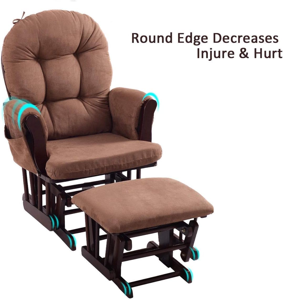 Rocking Chair with Ottoman, Brown, Traditional Style, Wooden, Adjustable Backrest, Recliner, Nursery & Living Room
