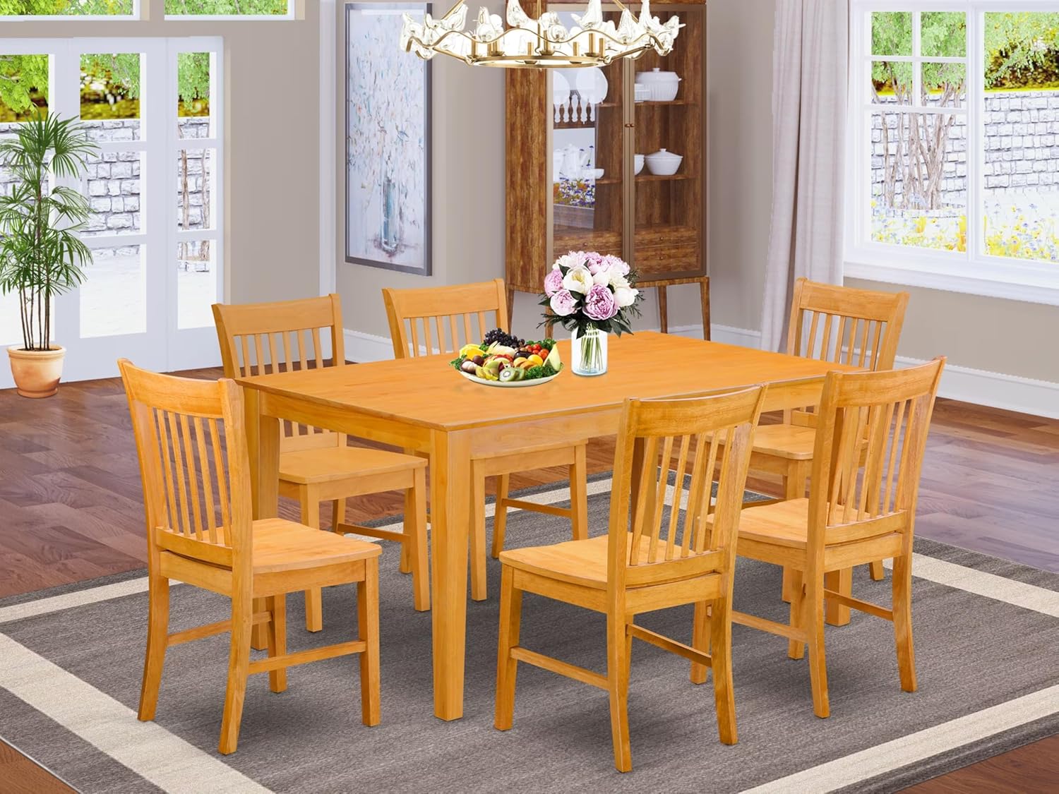 East West Furniture CANO7-OAK-W 7 Piece Dining Table Set Consist of a Rectangle Kitchen Table and 6 Dining Room Chairs, 36x60 Inch, Oak