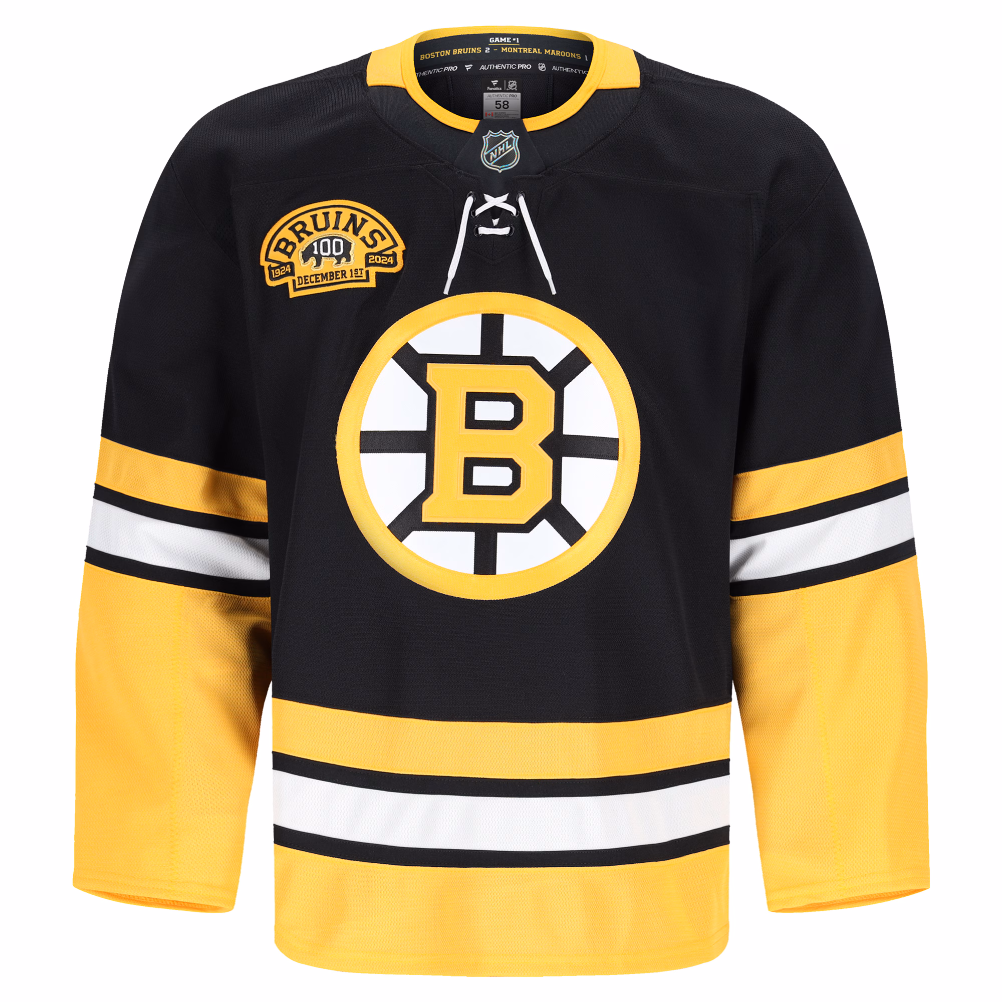 Boston Bruins Fanatics 100th Anniversary Authentic Pro Jersey - Black