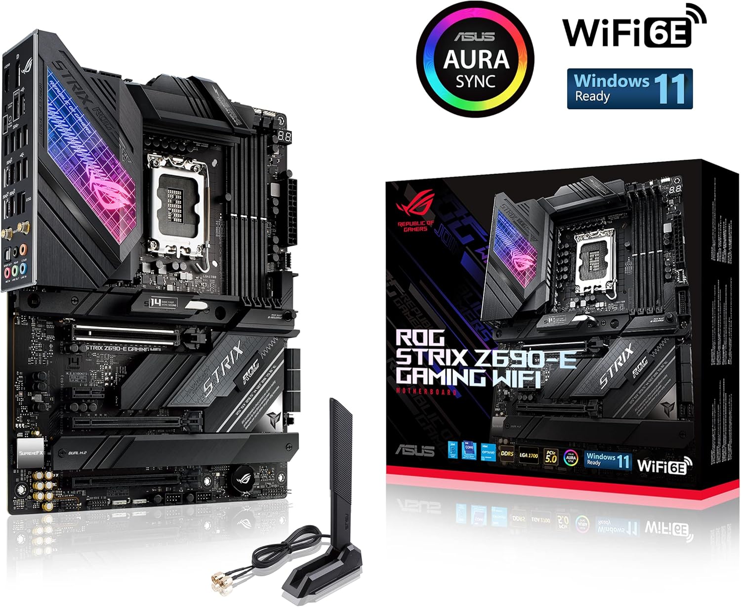 ASUS ROG Strix Z690-E Gaming WiFi 6E LGA 1700(Intel 12th Gen) ATX Gaming Motherboard(PCIe 5.0,DDR5,2.5 Gb LAN,Thunderbolt 4,5xM.2,1xPCIe 5.0 M.2,ROG Hyper M.2 Card,Front Panel USB 3.2 Gen 2x2 Type-C)