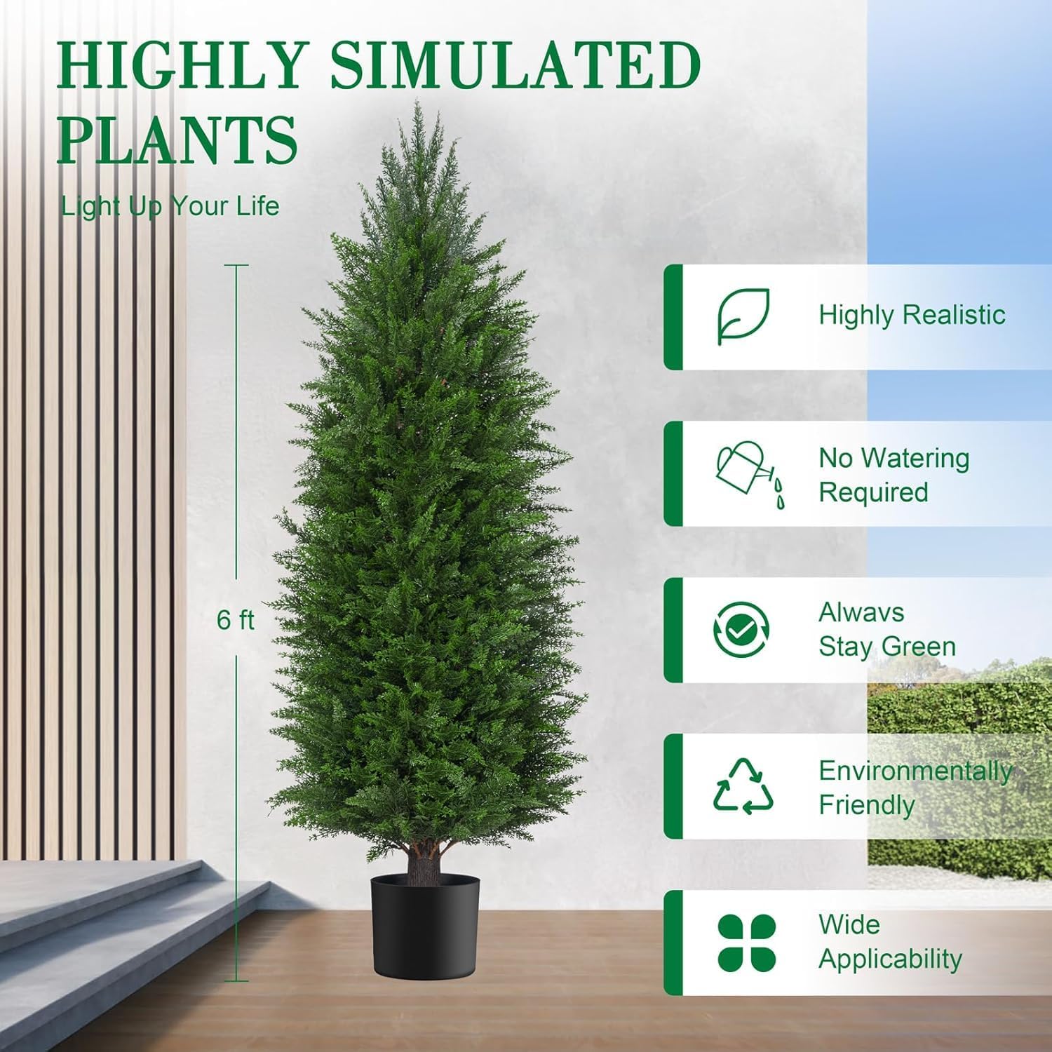 AOKIIE 6FT Artificial Topiary Cedar Plants Outdoor, Faux Pine Trees UV Resistant and Potted, 72 Inch Tall Fake Shrubs Evergreen for Front Porch Decor Set of 2