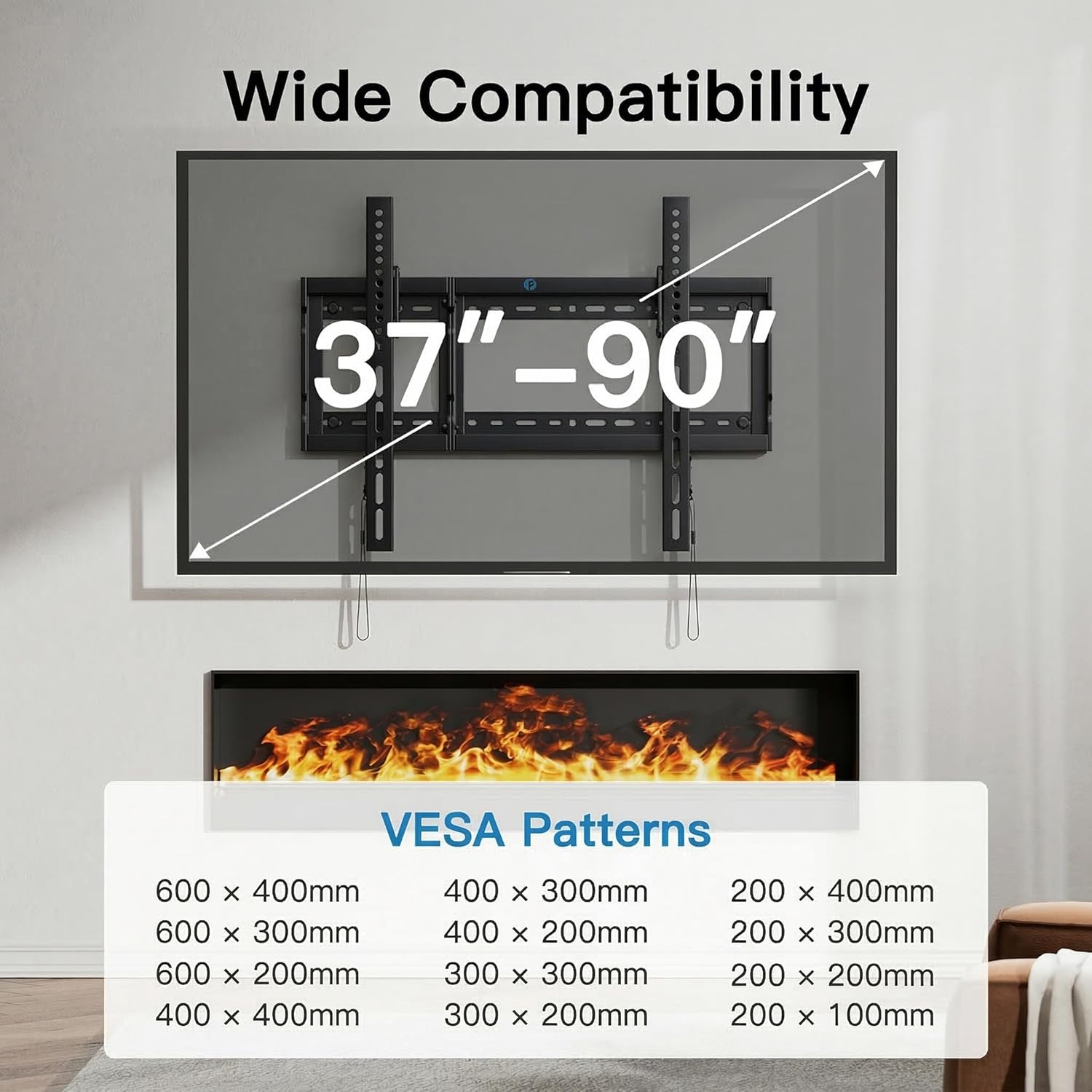 Pipishell Tilt TV Wall Mount Bracket Low Profile for Most 37-90 Inch LED LCD OLED Plasma Flat Curved TVs, Large Tilting Mount Fits 16