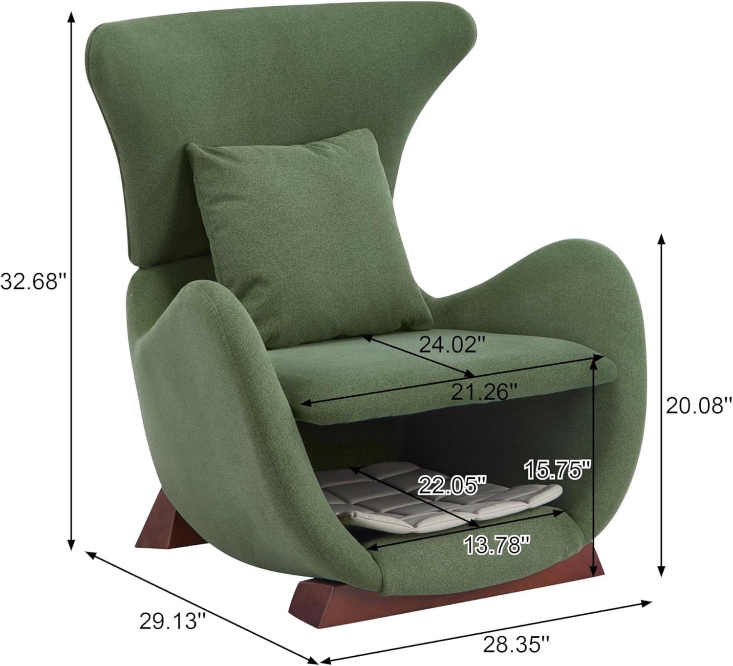 Merax Modern Accent Chair with Pet Cave & Storage, Dual-Layer Design Living Room Lounge Chair with Plush Polyester Fabric, Stylish Reading Chair for Cozy Nook, Home Office & Bedroom, Green
