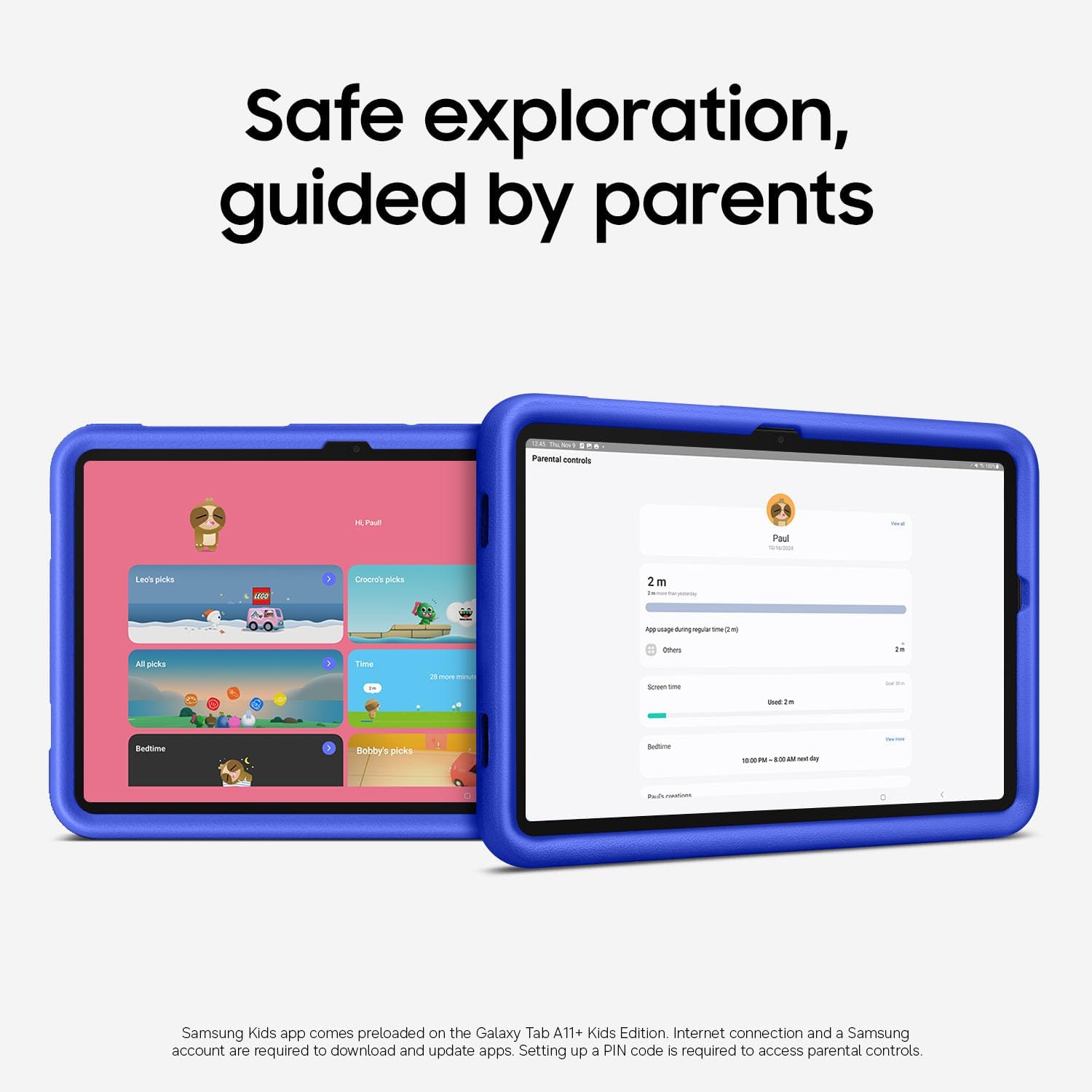 Samsung Galaxy Tab A11+ Kids Edition, Amazon Exclusive, 128 GB Android Tablet, Large Display, Durable, Slim, Light, Long Battery Life, US Version, Royal Blue