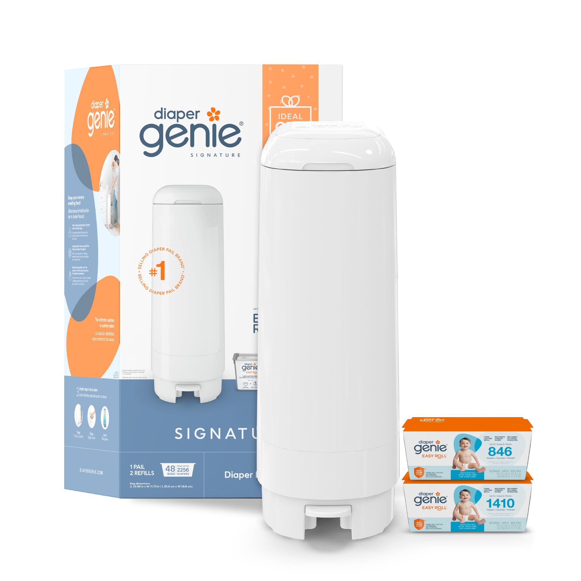 DIAPER GENIE Signature Gift Set | Easy Roll Refill & 48 Bags