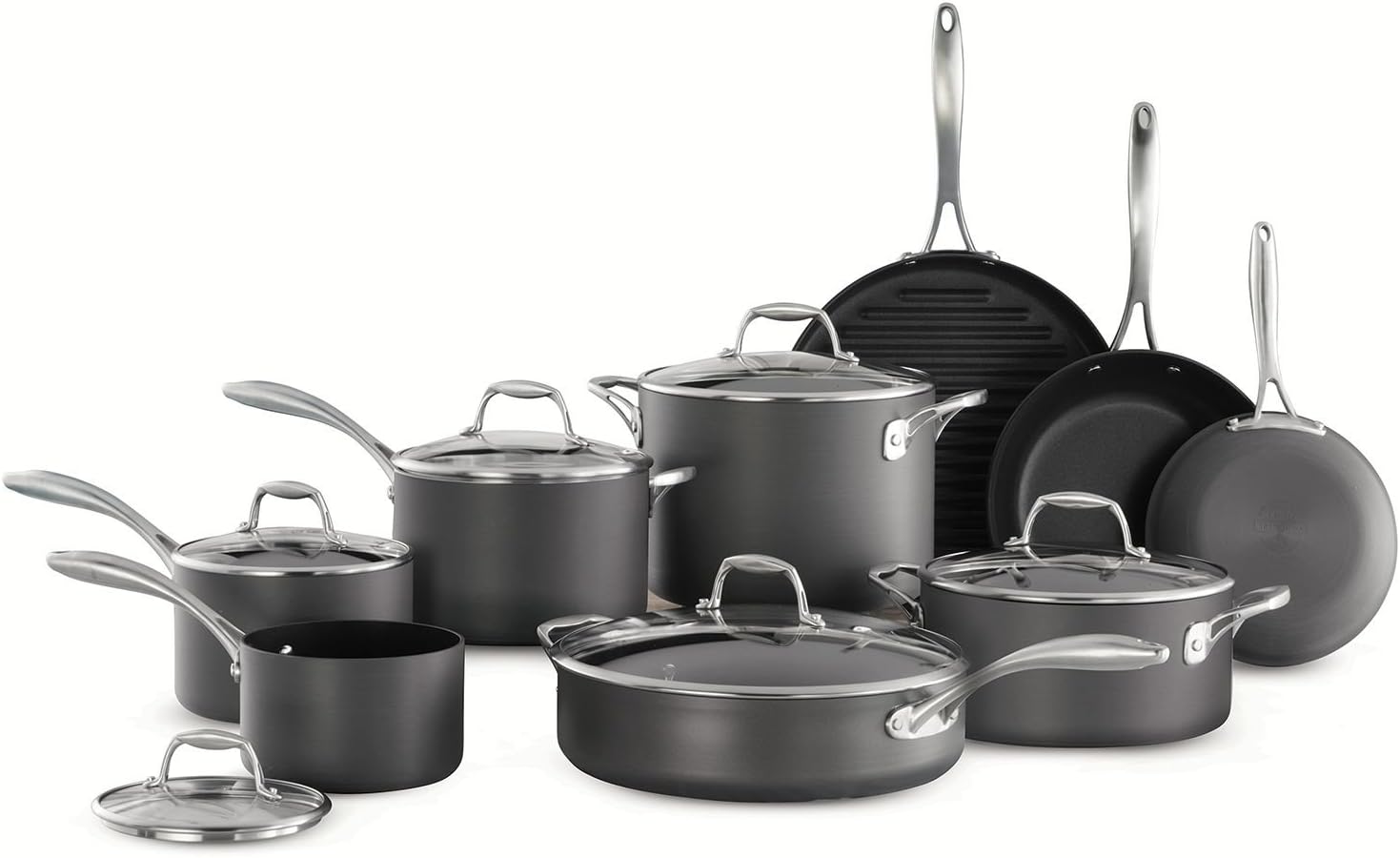 15pc Tramontina Heavy-Gauge Hard Anodized Non-Stick Cookware Set-Black