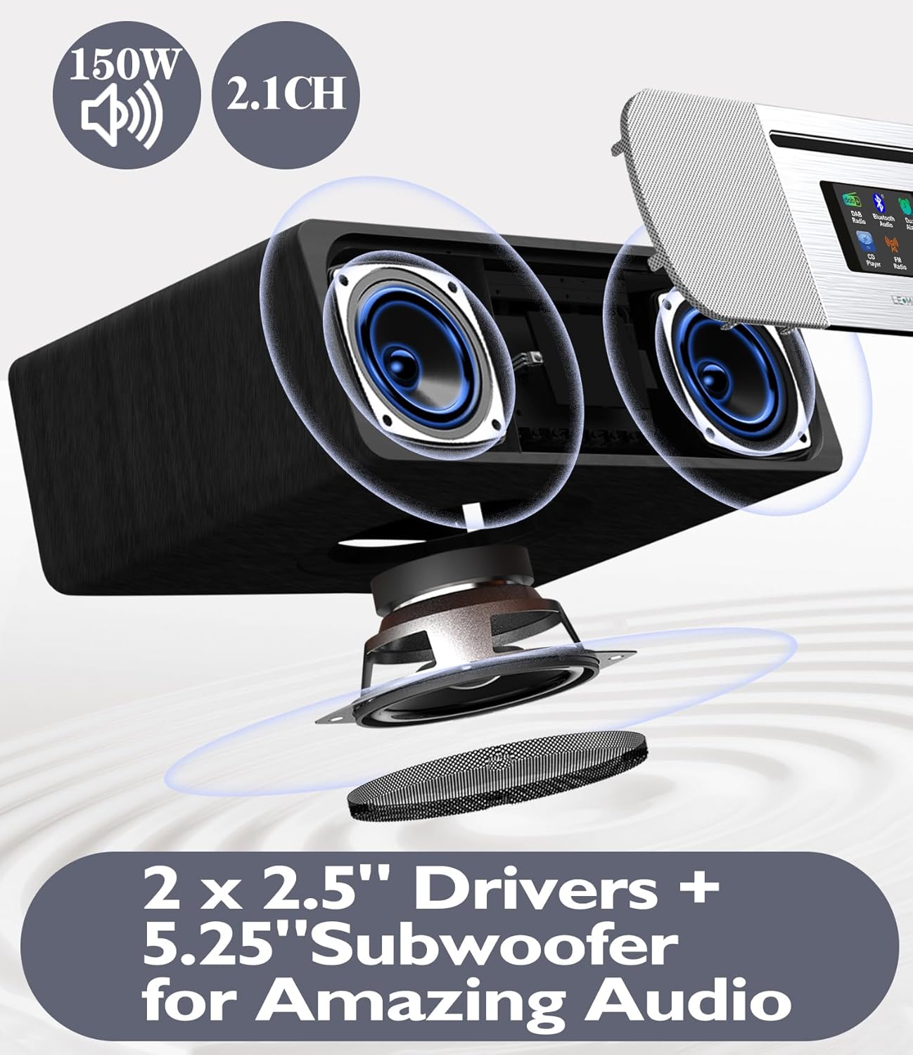 LEMEGA M6P CD Player with FM Radio, Bluetooth Streaming, 150W Stereo HiFi System with Internal Subwoofer, 2.8