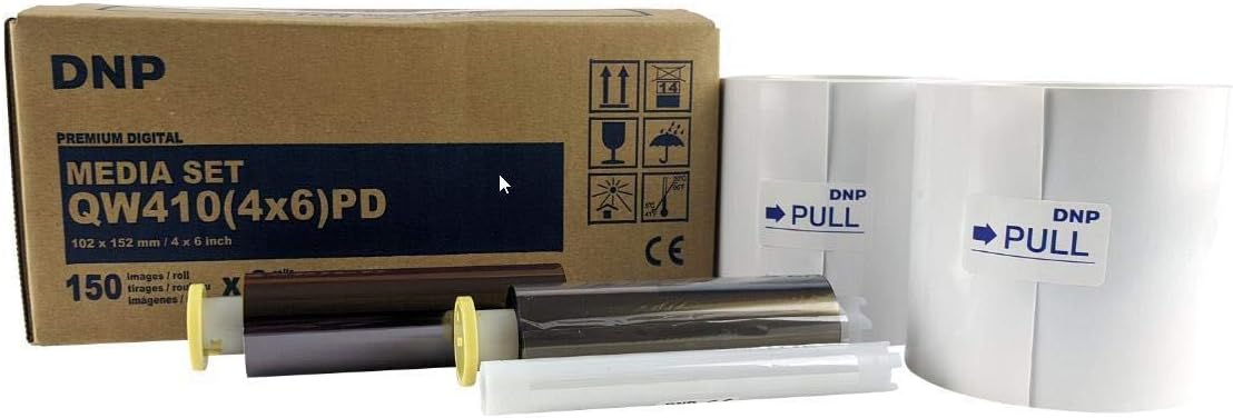 DNP QW410 4.5-inch Dye-Sublimation Professional Event Photo Booth Printer Essential Bundle with 4x6- Digital Media, 2 Rolls (300 Total Prints), Slinger Case