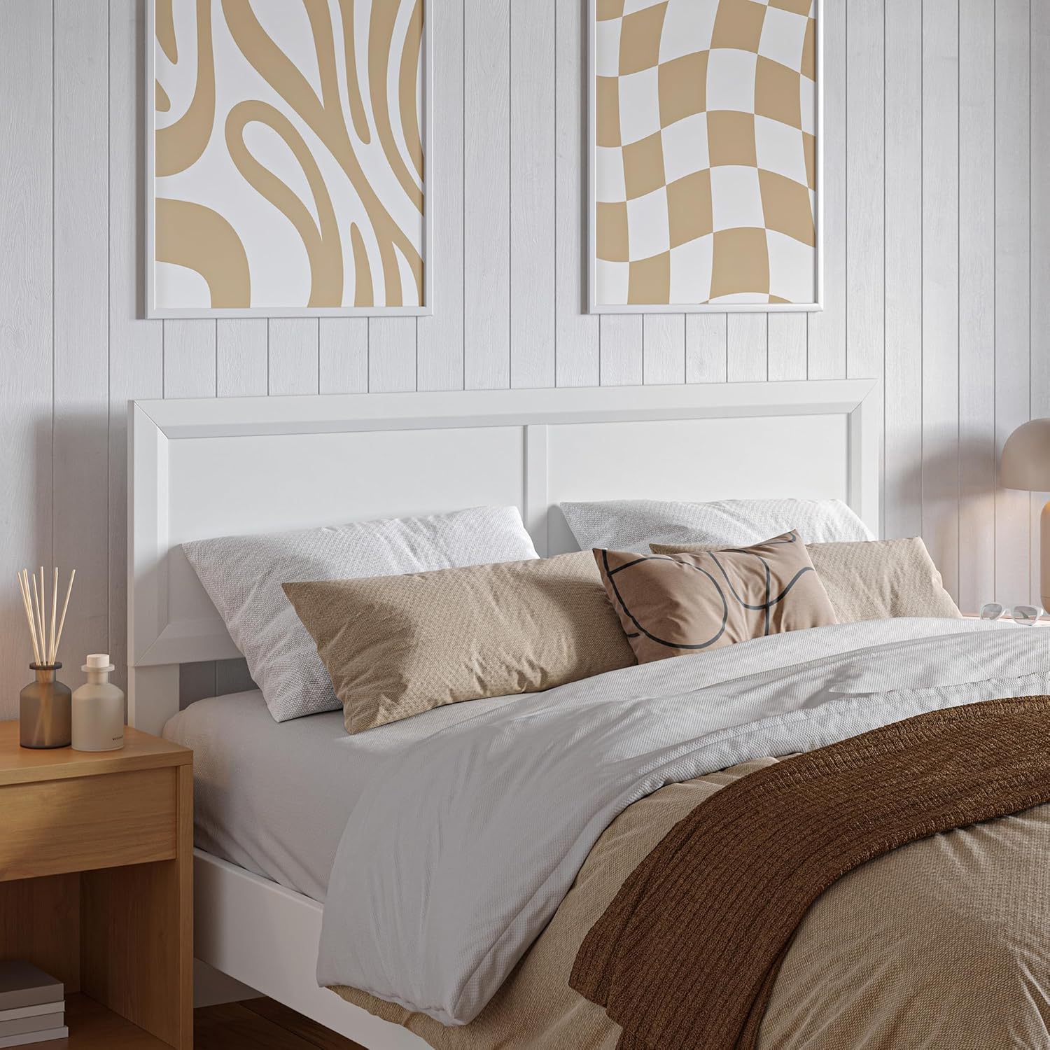 AFI, Sophia Adjustable Modern Full Wood Headboard, White
