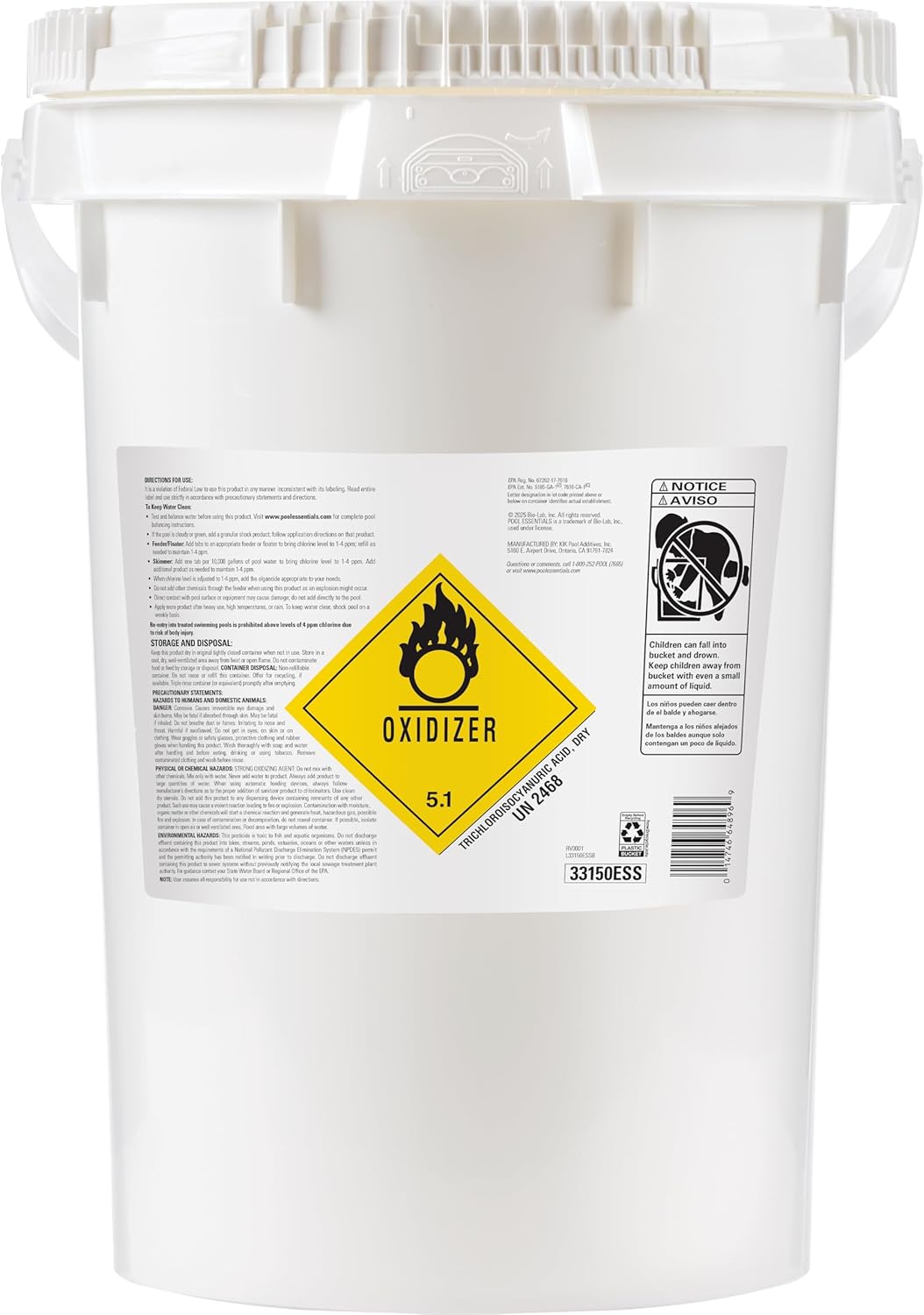 Pool Essentials® 99% 3 Inch Chlorine Tablets, Kills Bacteria, Long Lasting, Slow-Dissolving sanitizer, with 99% Trichlor, for Feeder, Skimmer or Floater - 50LB