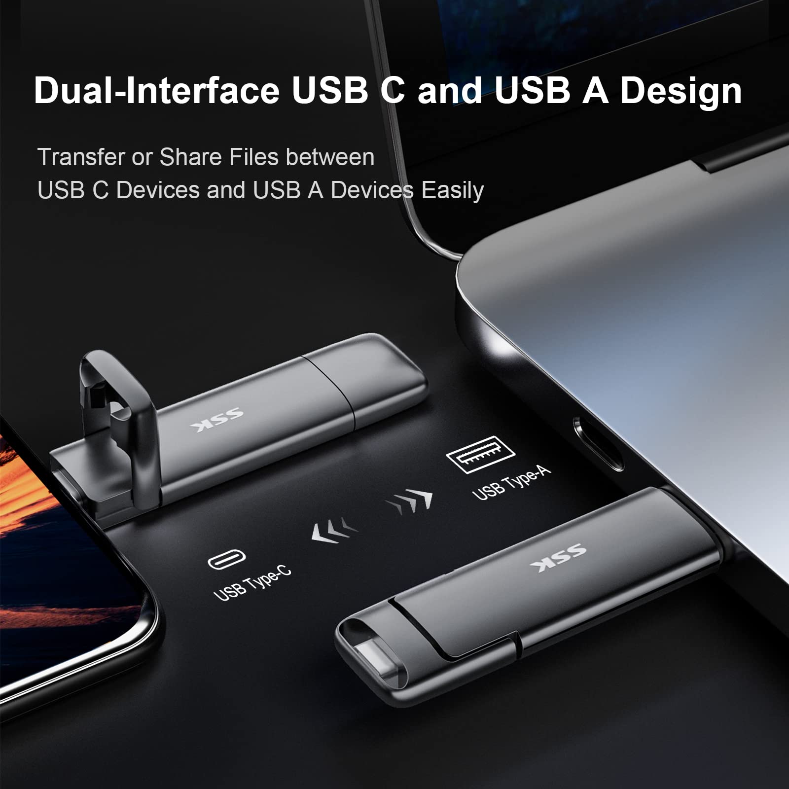 SSK 1TB USB Drive External SSD 550MB/s Dual-Drive