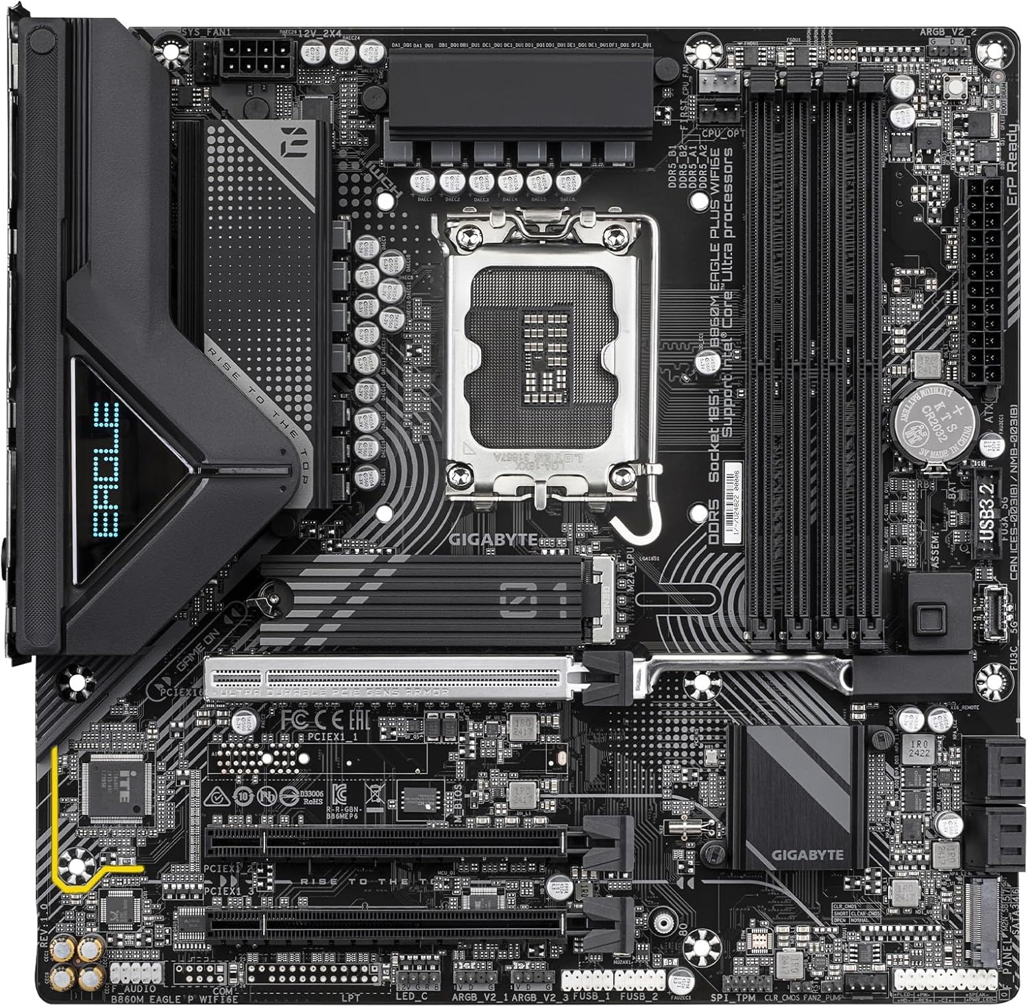 GIGABYTE B860M Eagle Plus WIFI6E Intel Core Ultra (Series 2) LGA 1851 Motherboard, mATX, DDR5, 2X M.2, PCIe 5.0, USB-C, WIFI6E, 2.5GbE LAN, EZ-Latch