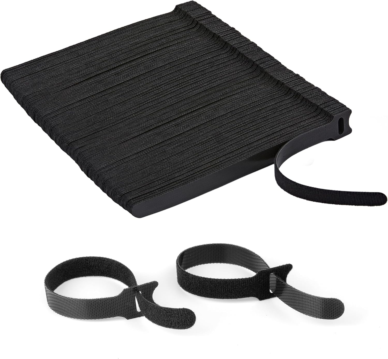 130PCS Reusable Cable Ties with Hook and Loop, Multi-purpose Adjustable 8 Inch Cable Management Wire Ties Cable Straps for Organizing Home, Office and Data Centers, Black