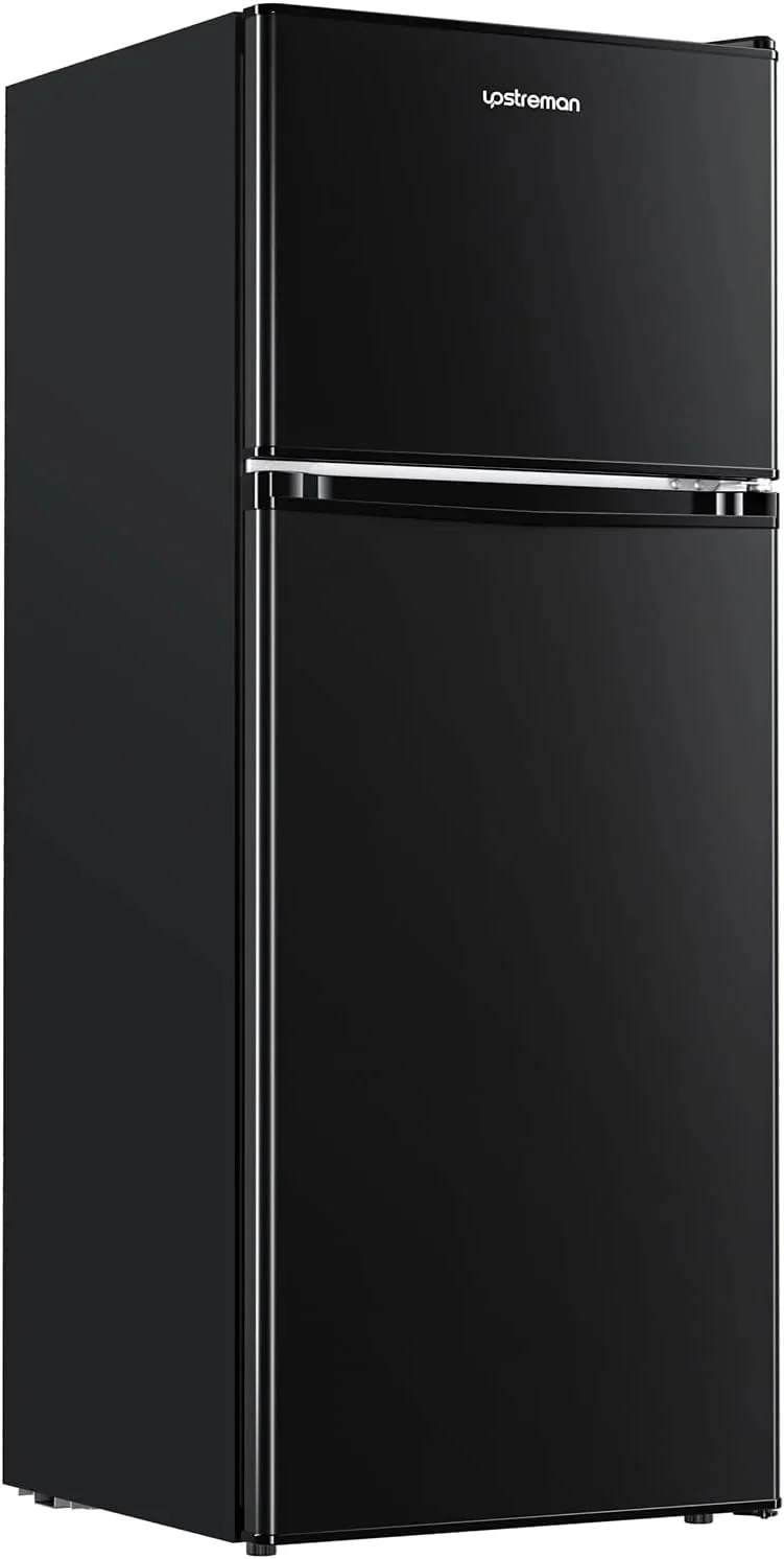 Upstreman 4.0 Cu.Ft Mini Fridge with Freezer – Double Door Compact Refrigerator for Dorm, Office, Bedroom – Adjustable Thermostat, Black (BR401)