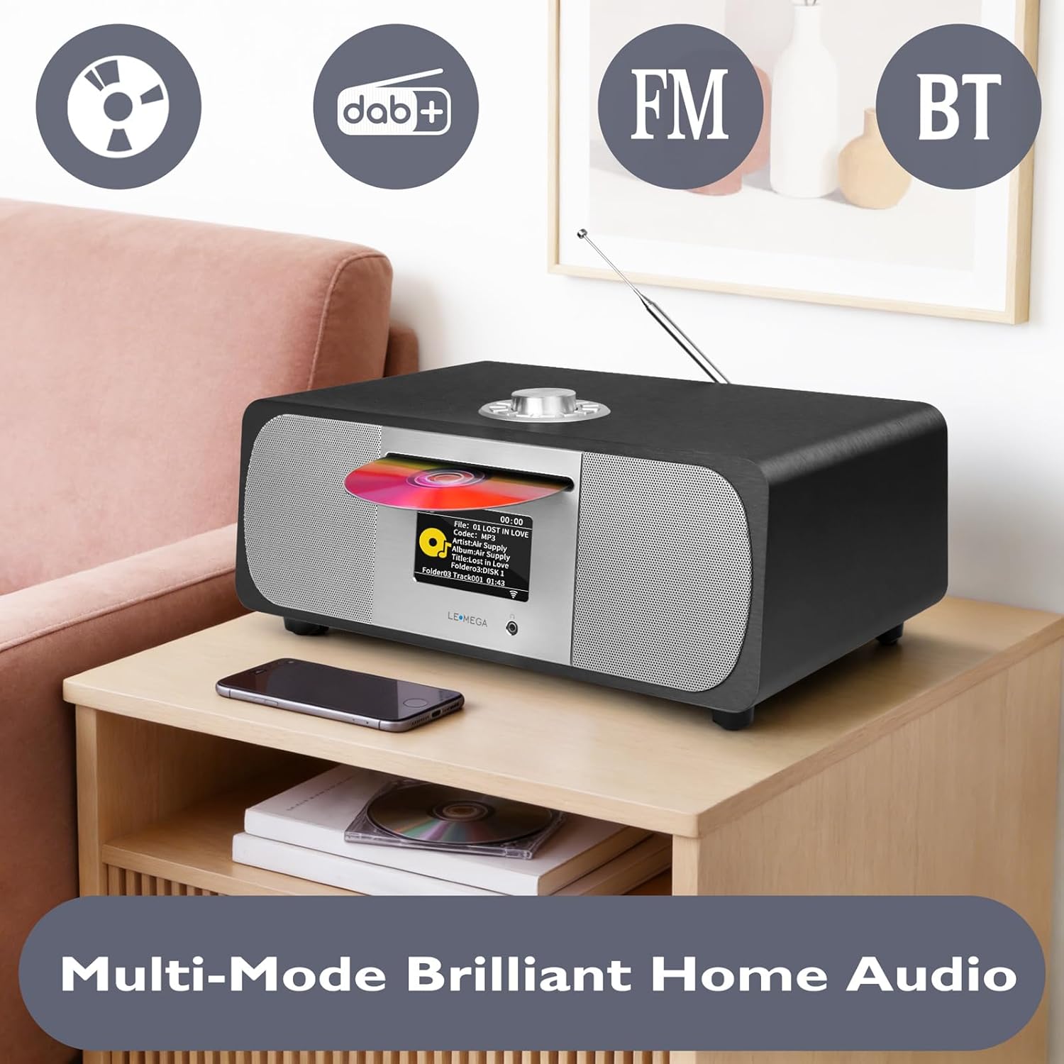LEMEGA M6P CD Player with FM Radio, Bluetooth Streaming, 150W Stereo HiFi System with Internal Subwoofer, 2.8