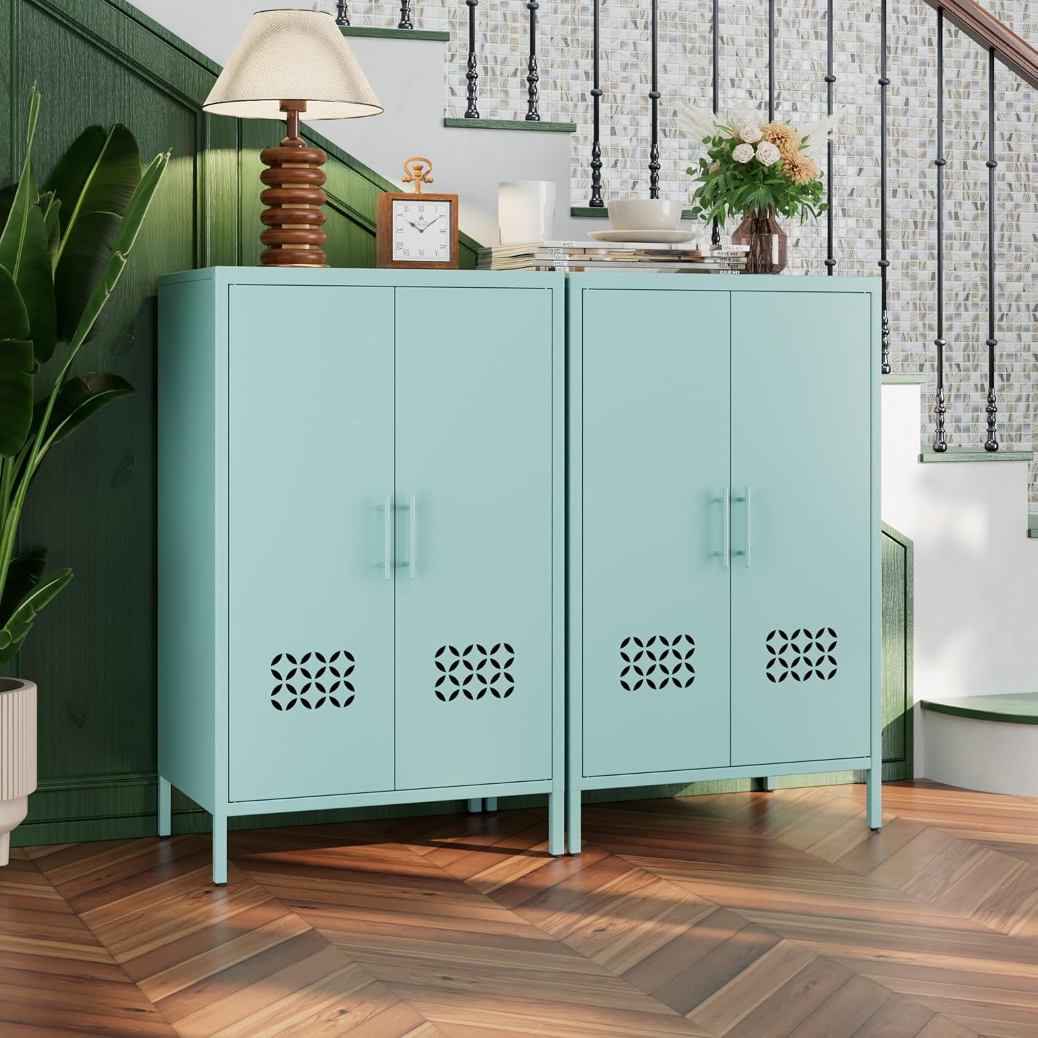 Metal Storage Cabinet with Adjustable Shelves,Metal Buffet Sideboard with 2 Doors for Kitchen,Home,Office, 42