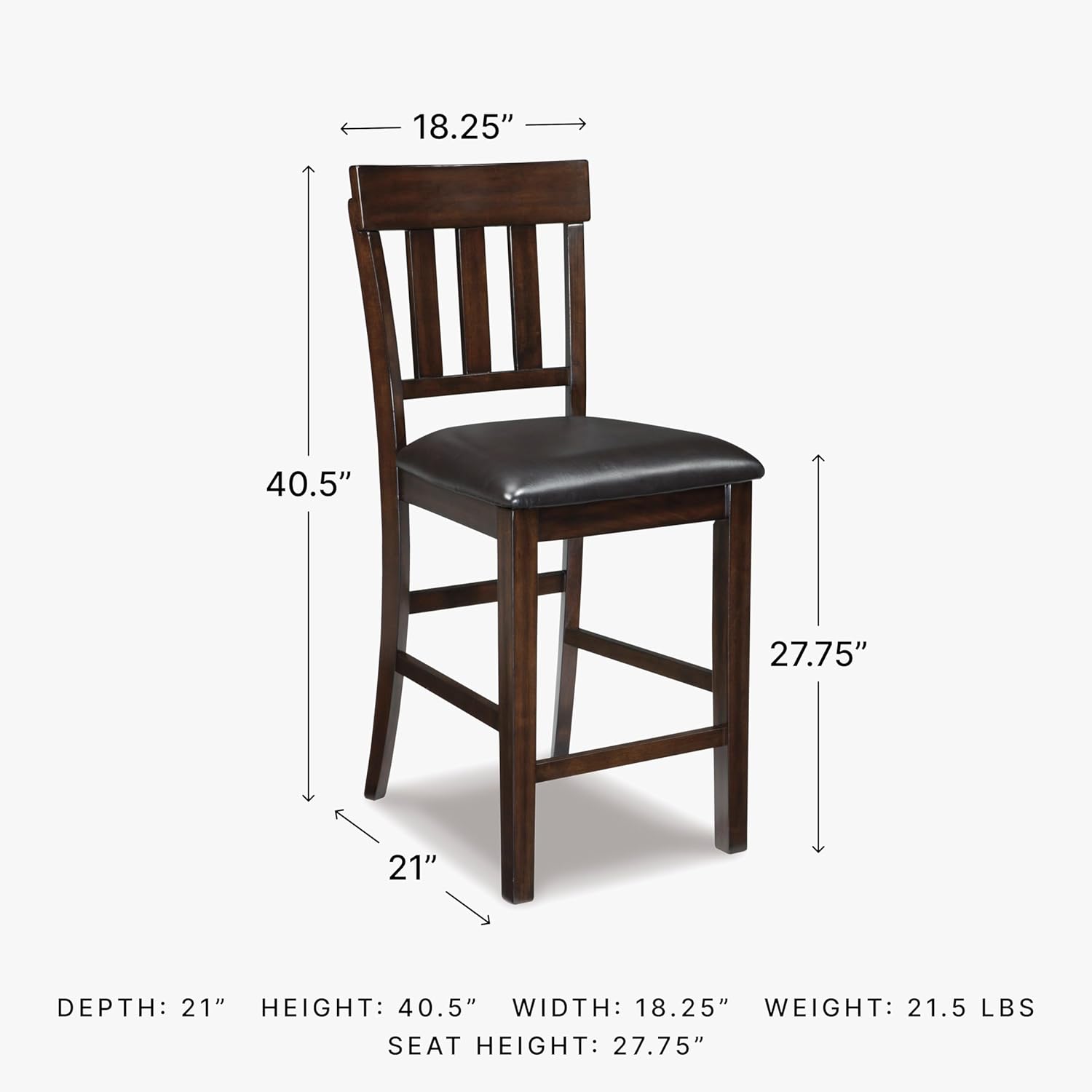 Signature Design by Ashley Haddigan Upholstered Barstool, 2 Count, Slat Back Design, Cushioned Seat, Wood, 25.5