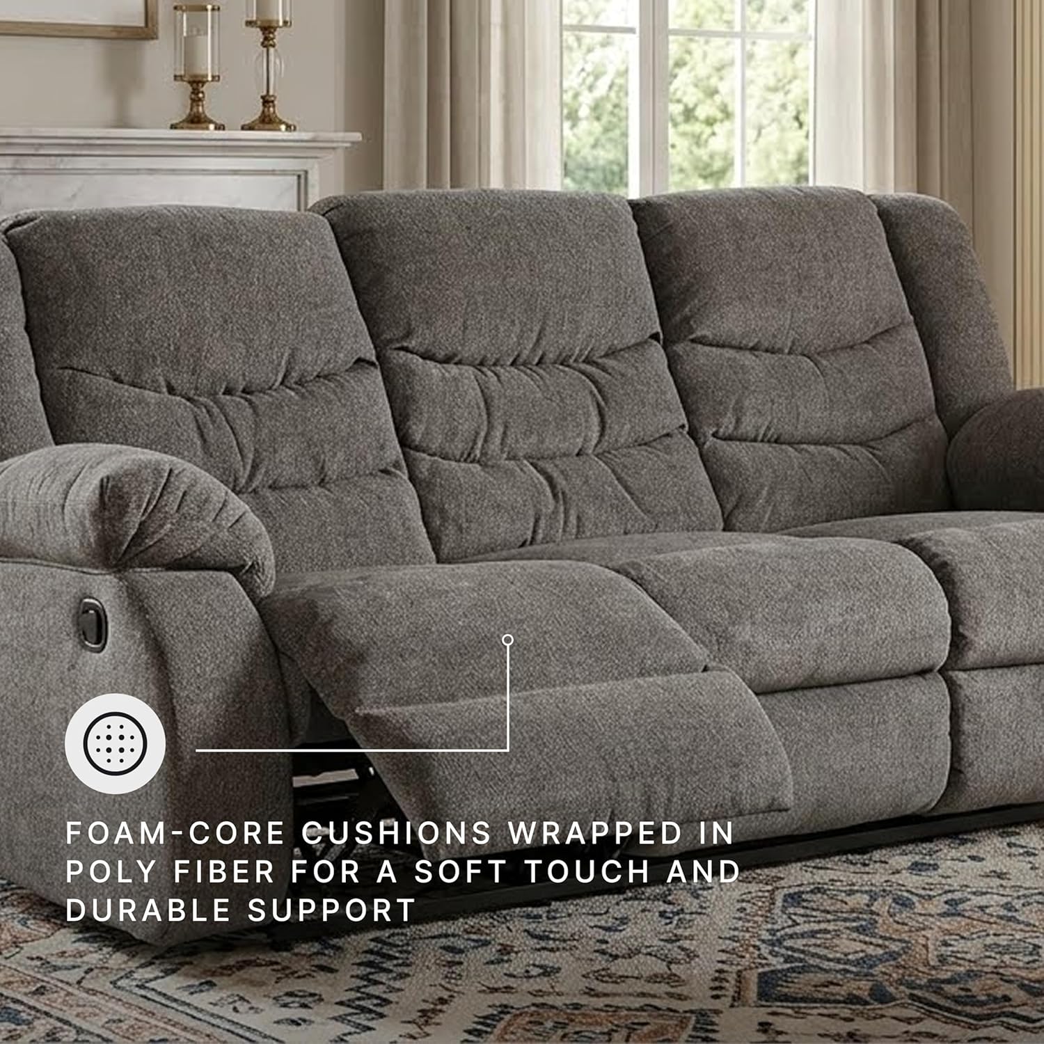 Signature Design by Ashley Tulen Modern Manual Pull Tab Reclining Sofa, Dark Gray