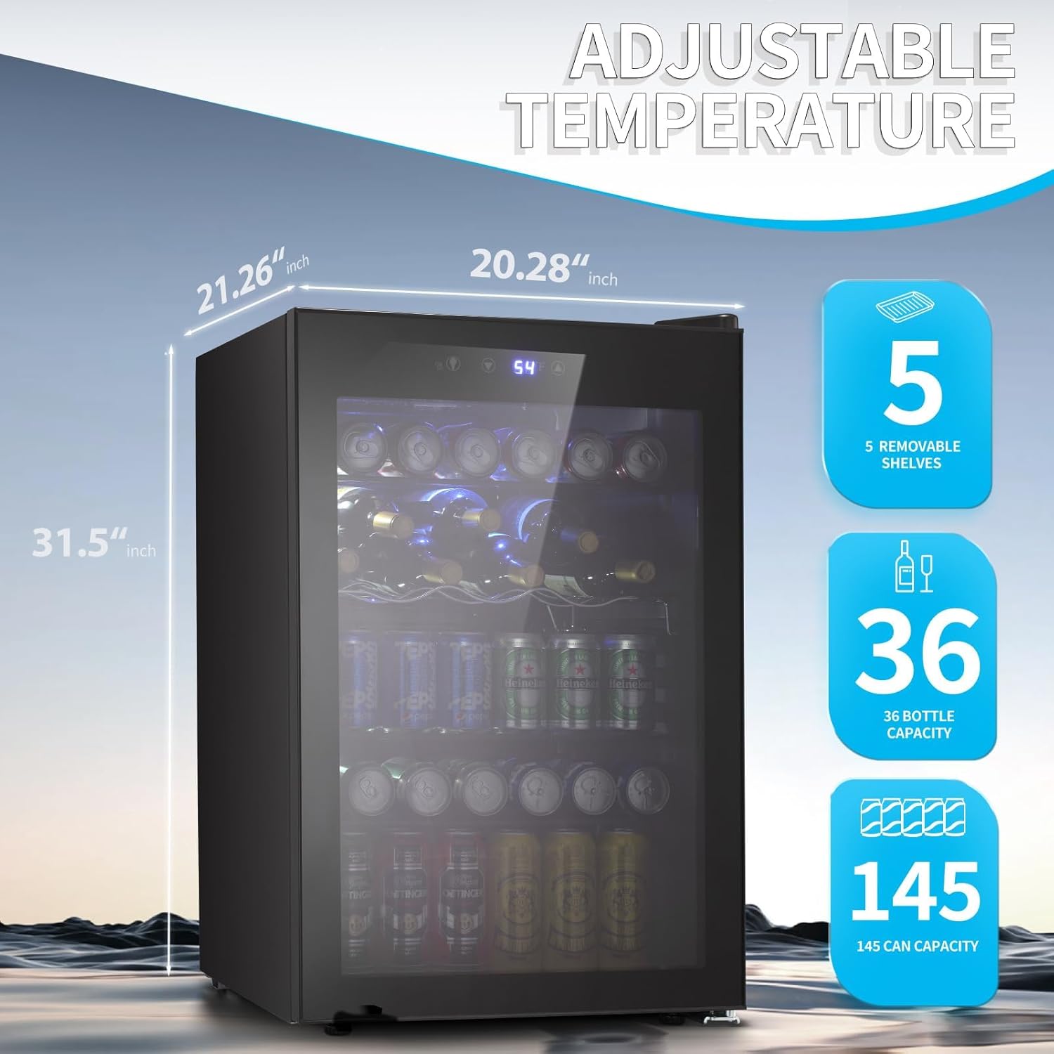 Antarctic Star Beverage Refigerator Cooler -145 Can Mini Fridge for Soda Beer or wine,with glass door, For Office or Bar with Adjustable Removable Shelves .4.5 Cu. Ft. (Black)
