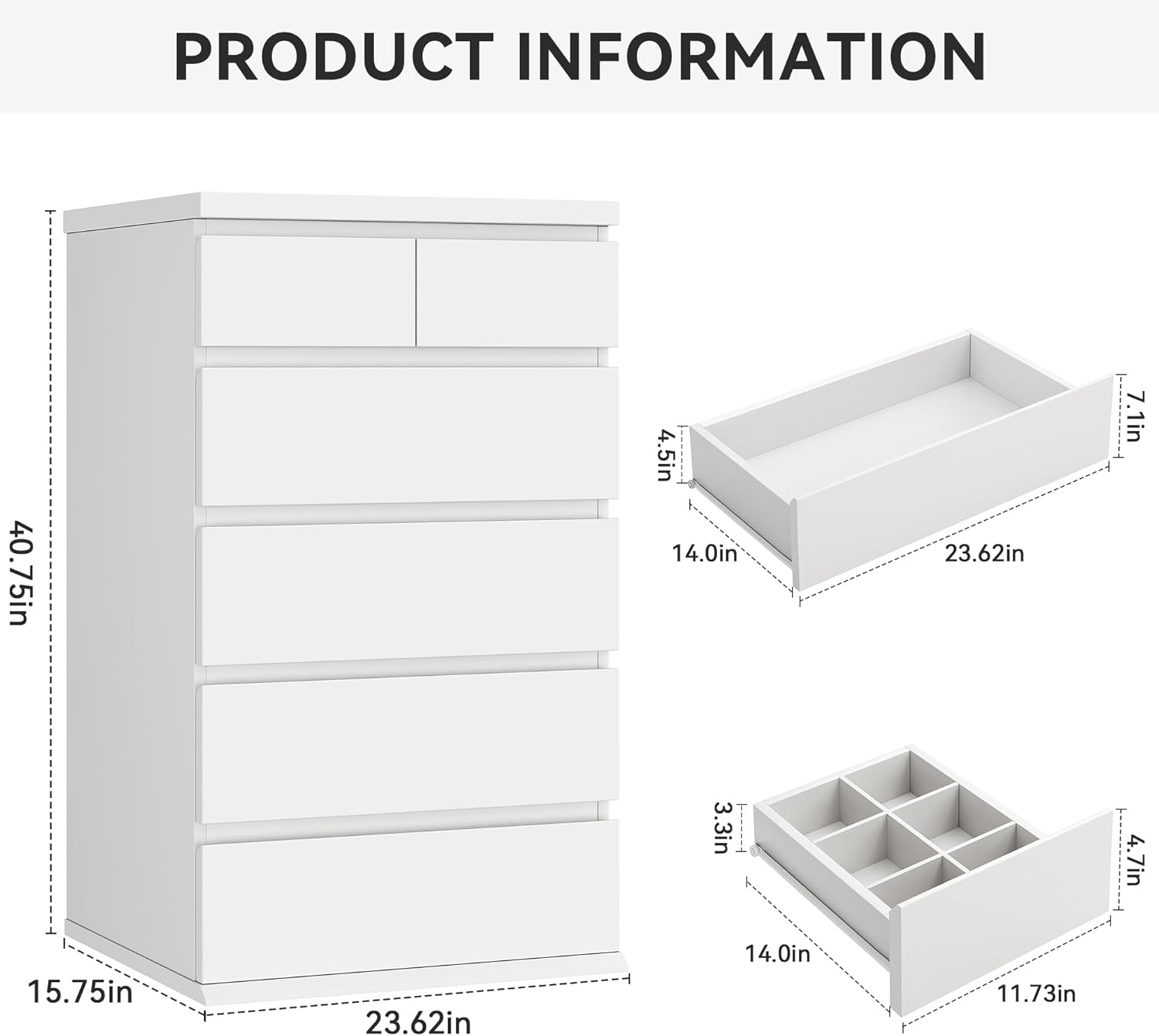 Jocoevol White Tall 6 Drawer Dresser for Bedroom,Dressers & Chests of Drawers with Jewelry Storage,Wood Storage Dresser with Deep Drawers for Living Room Hallway Entryway(40.75
