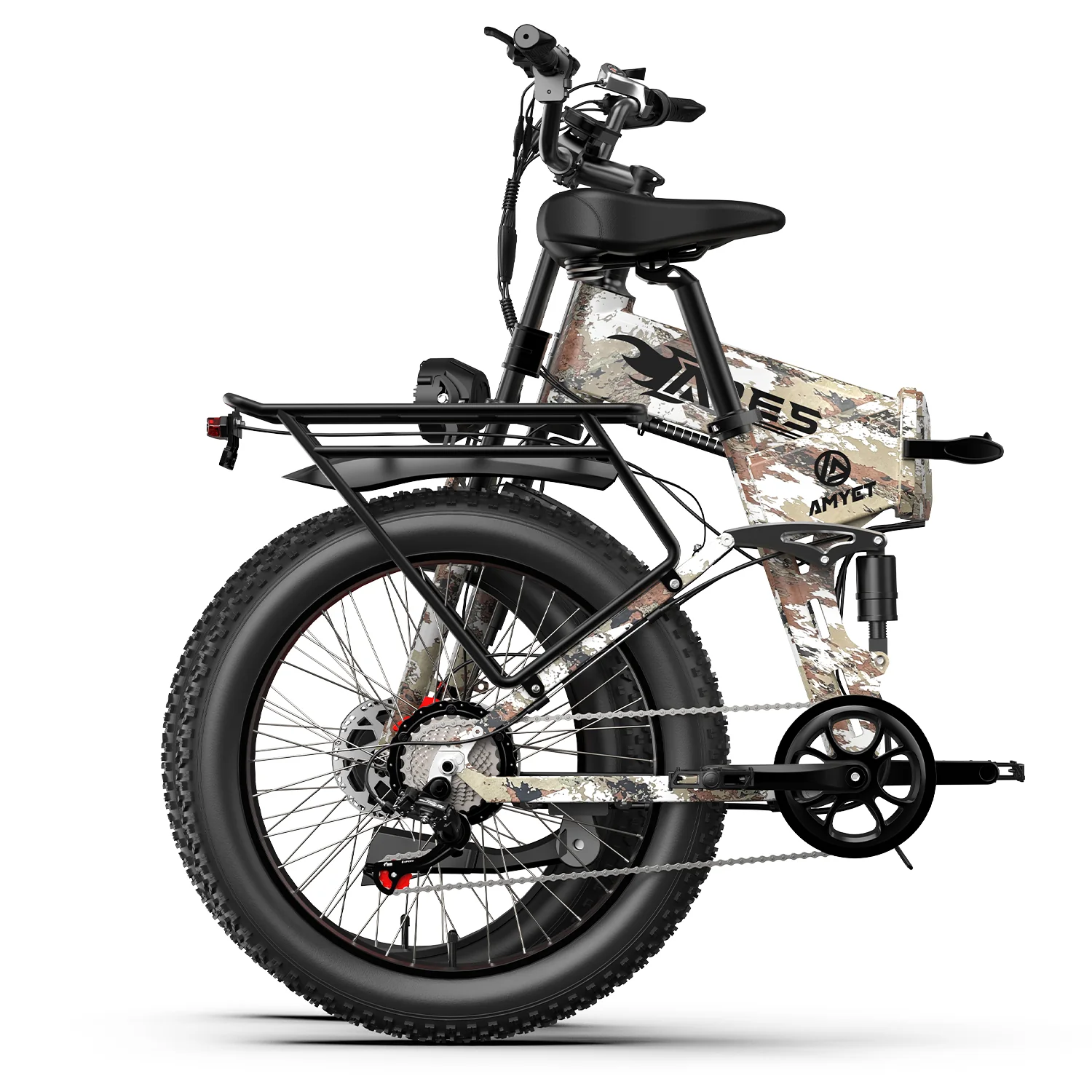 Bicicleta elétrica dobrável de montanha AMYET Ares com motor duplo de 2*1000W, 52V/20Ah - Camuflada
