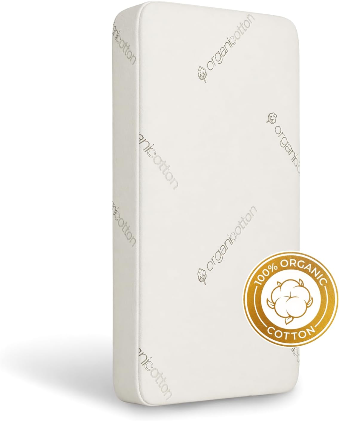 Crib & Toddler Mattress, 100% Organic Cotton Cover, Breathable, Premium Foam Interior, 5'' Thickness Firm, Fits Any Standard Size Baby Crib & Toddler Bed