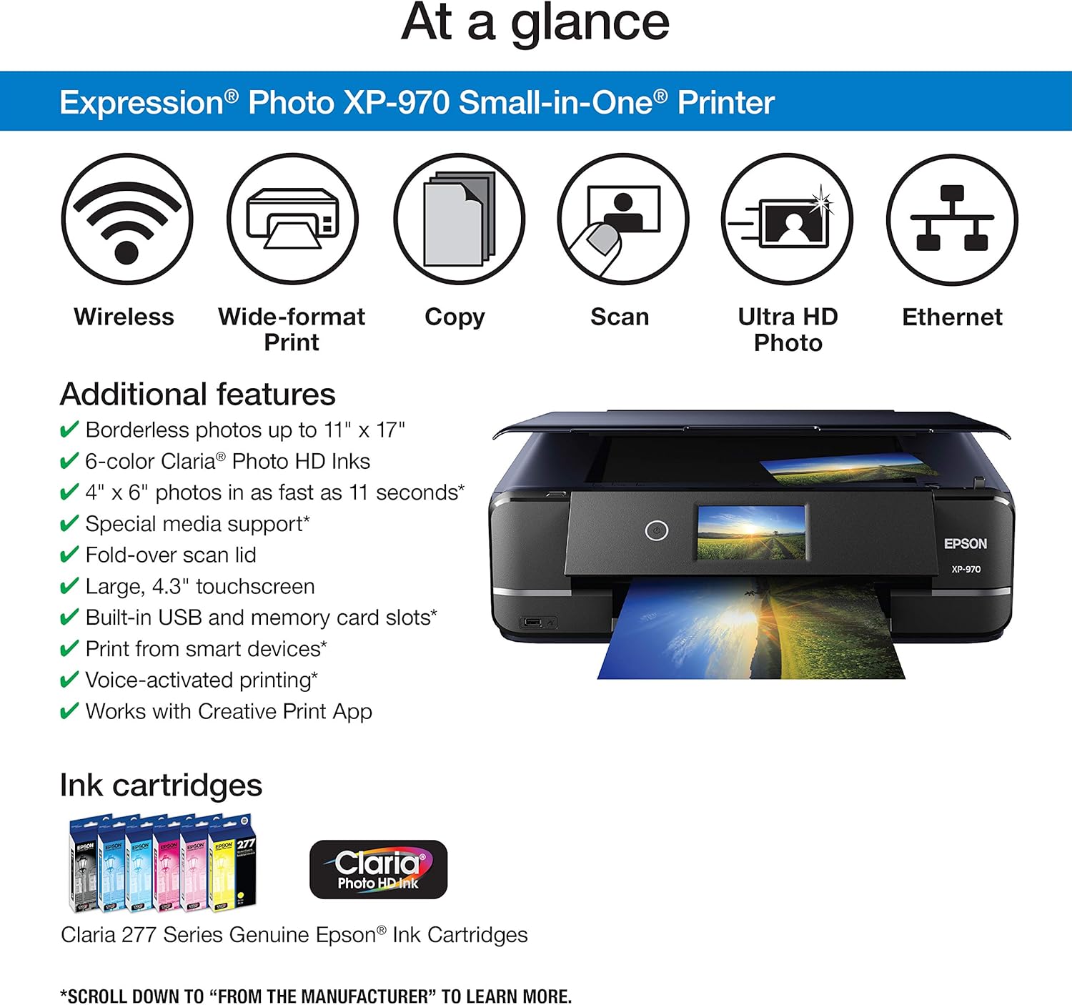 Epson Expression Photo XP-970 Wireless Color Photo Printer with Scanner and Copier - Black