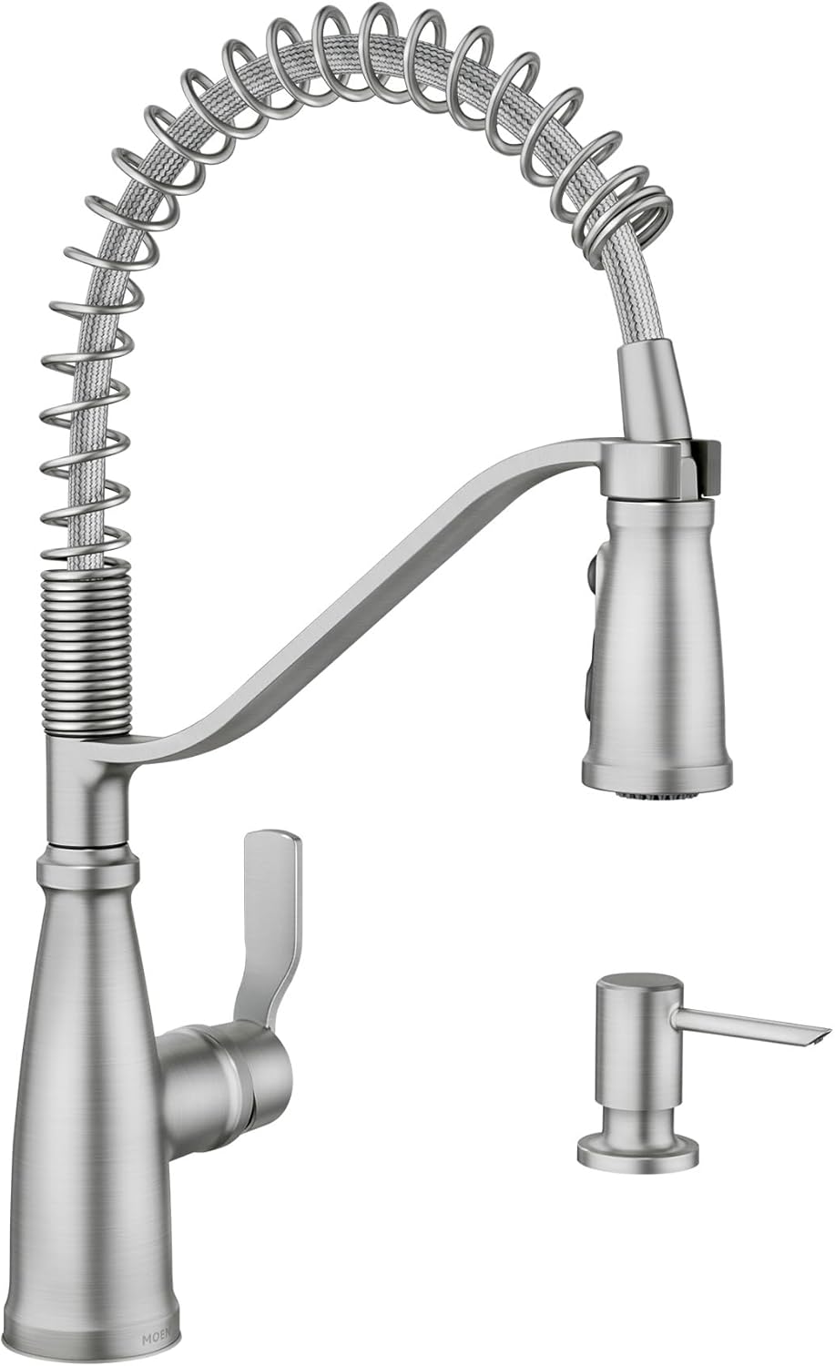 Moen Nolia Spot Resist Stainless One-Handle Pre-Rinse Spring Pulldown Kitchen Sink Faucet, 2 or 4-Hole Setup with Soap Dispenser, 87886SRS