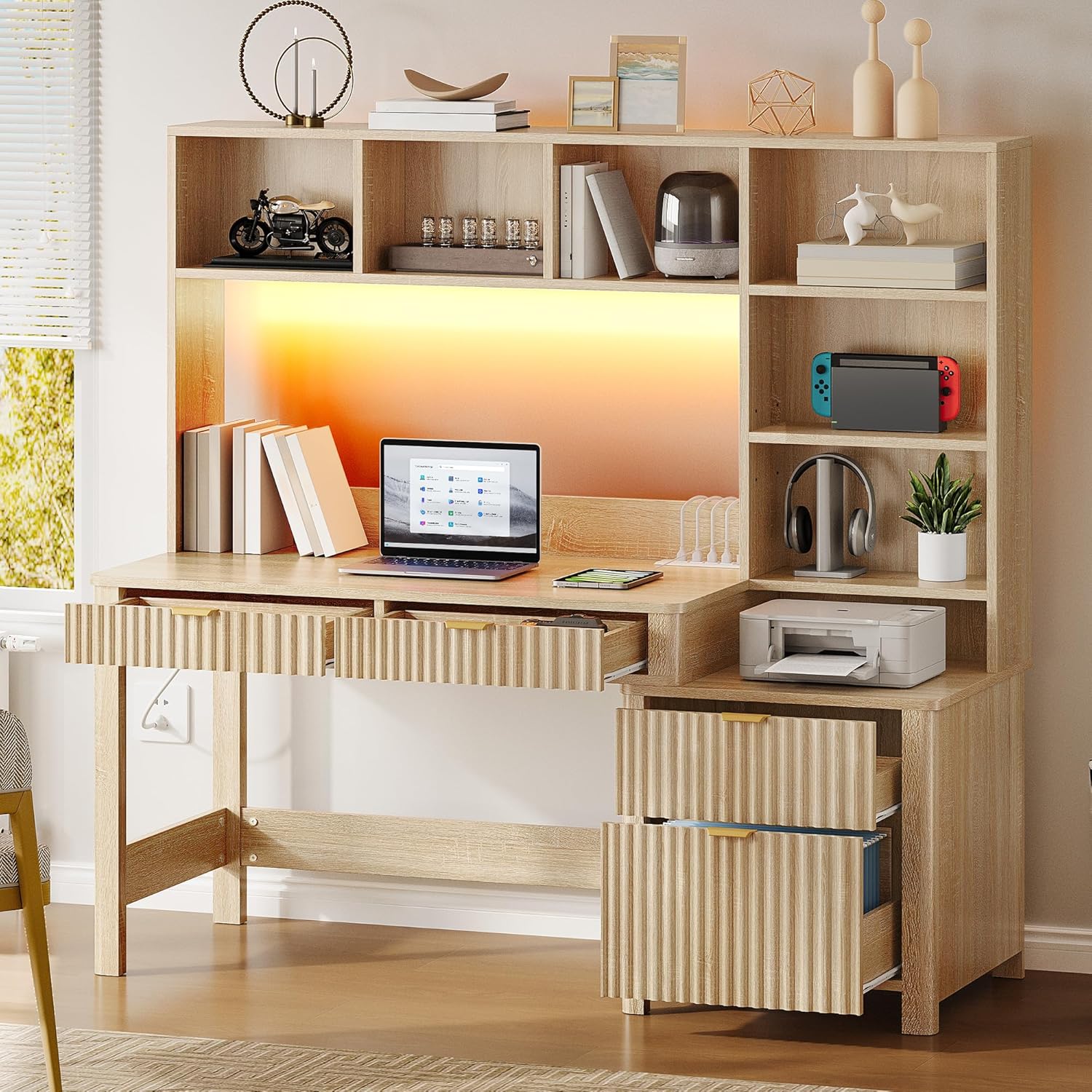YITAHOME Computer Desk with Hutch and Drawers, 55