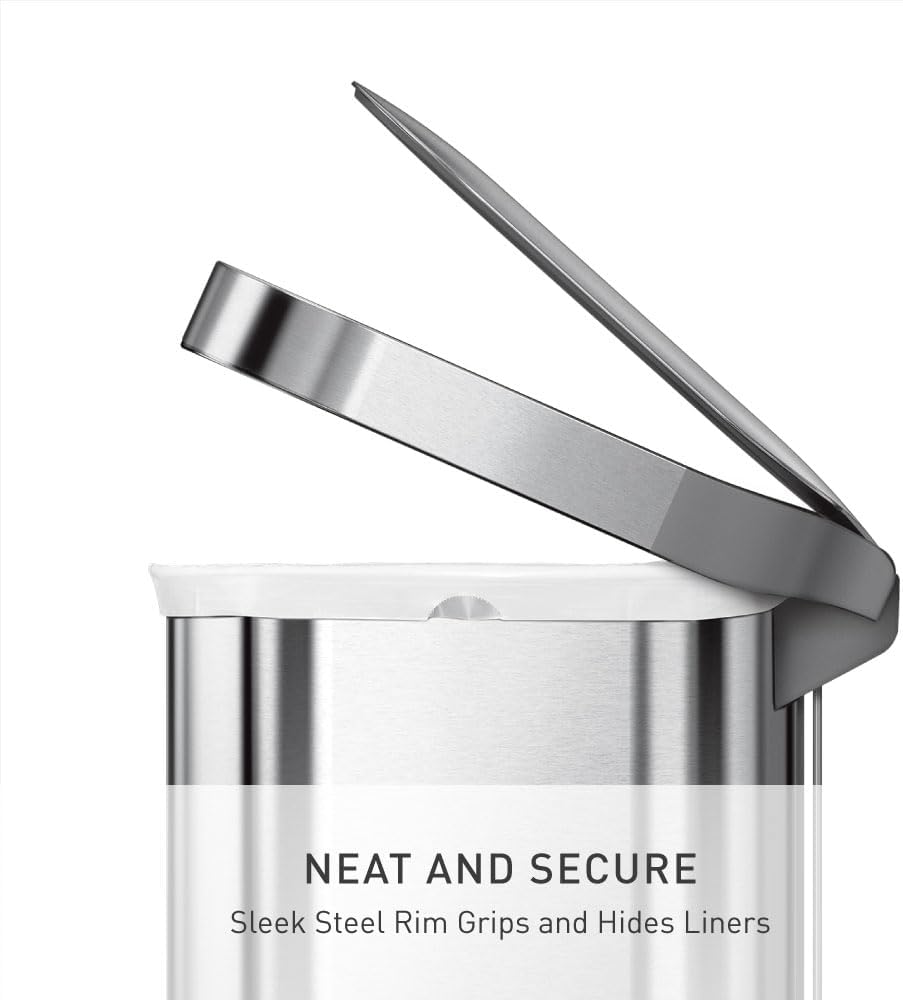 simplehuman 45 Liter / 12 Gallon Slim Hands-Free Kitchen Step Trash Can, Brushed Stainless Steel