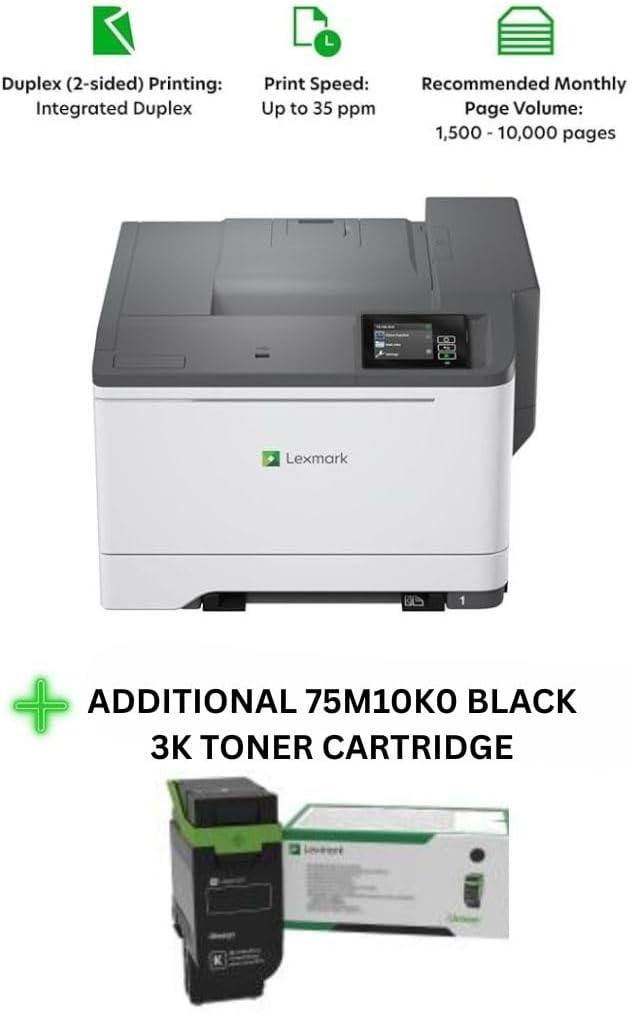 Lexmark CS531dw Color Laser Wireless Printer, Gigabit Ethernet, Single Sheet Multipurpose Feeder and Multiple Media Sizes Supported (50M0020) Bundle with 75M10K0 Black 3K Yield Toner Cartridge
