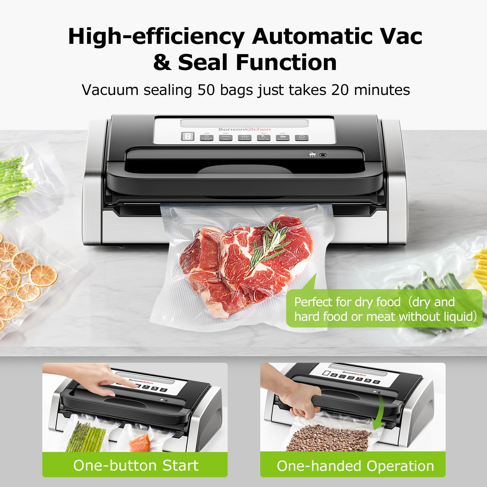BONSENKITCHEN Vacuum Sealer Machine with Built-in Cutter & Bags