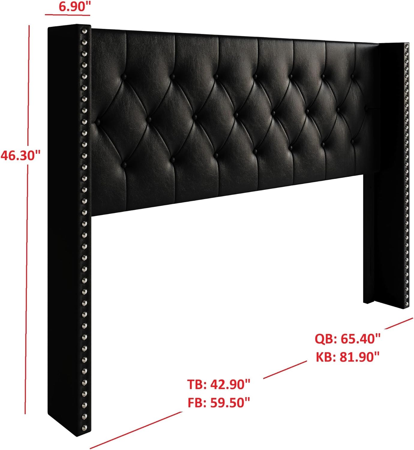 HOME DESIGN Sonoma King Tufted Upholstered Headboard, Wingback Design with Nailhead Trim and Foam Padding, Black