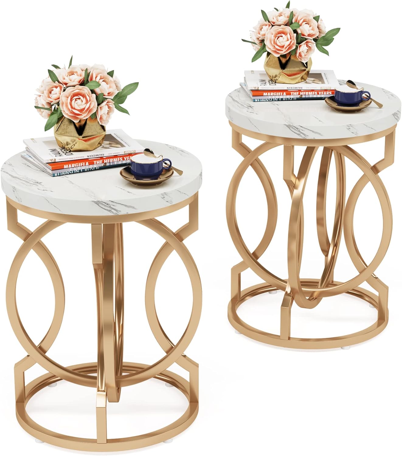 Tribesigns Modern Round End Table Set of 2 with Thickened Tabletop, 20