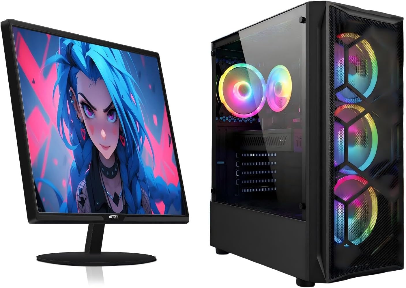 STGAubron Gaming PC Bundle with 24 Inch FHD LED Monitor- Intel Core i7 up to 3.9G, Radeon RX 580 8G, 16GB RAM, 512GB SSD, RGB Fan x 4, Windows 11 Home