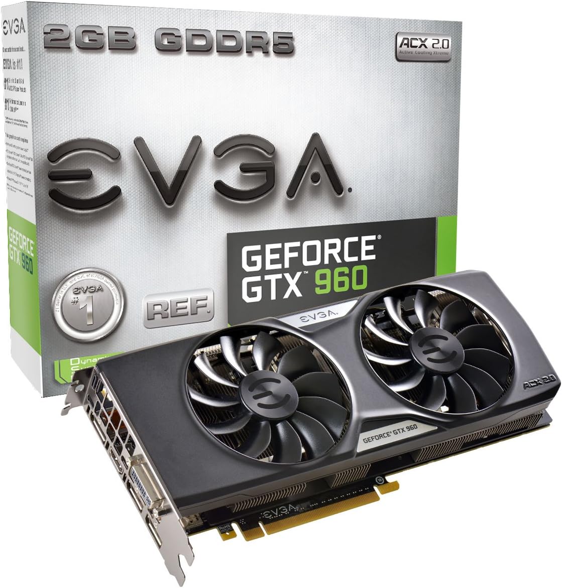 EVGA GeForce GTX 960 2GB GAMING ACX 2.0+, Whisper Silent Cooling Graphics Card 02G-P4-2963-KR