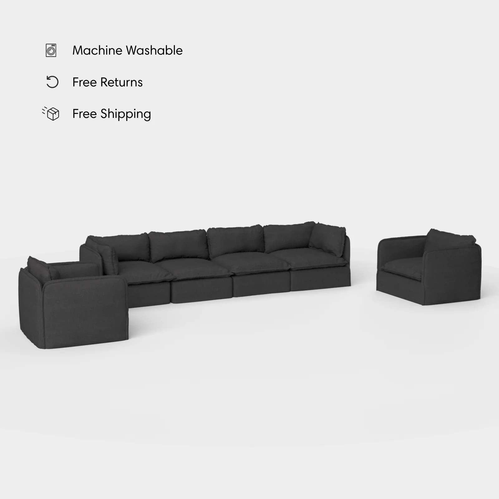 Modular Outdoor Washable 4-Seater Sofa + Armchair Set | Classic Canvas in Charcoal