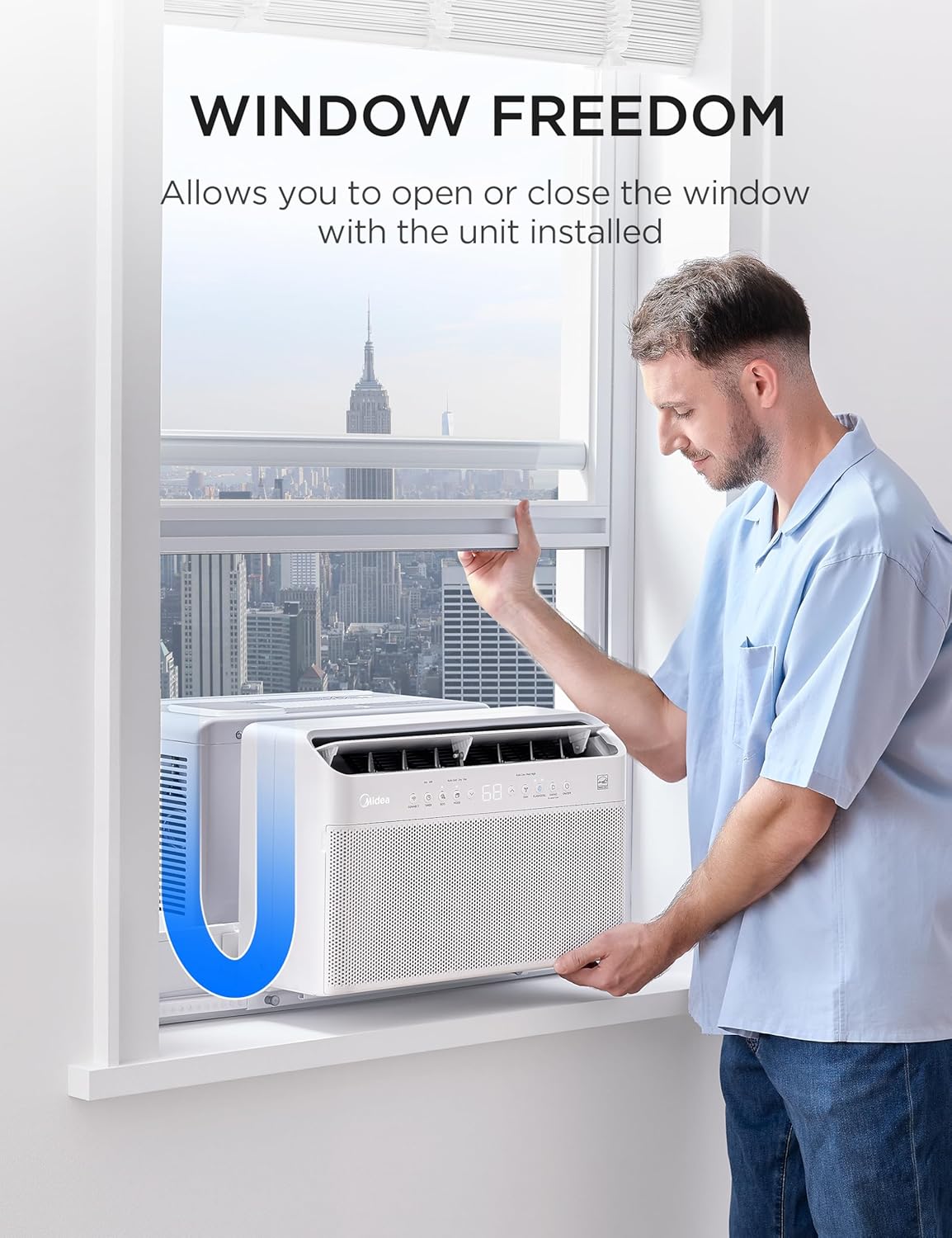 Midea 8,000 BTU U Shaped Smart Inverter Window Air Conditioner - Cools 350 Sq Ft, Ultra Quiet with Open Window Flexibility - Alexa/Google Assistant Compatible - 37% Energy Savings, Remote (Updated)
