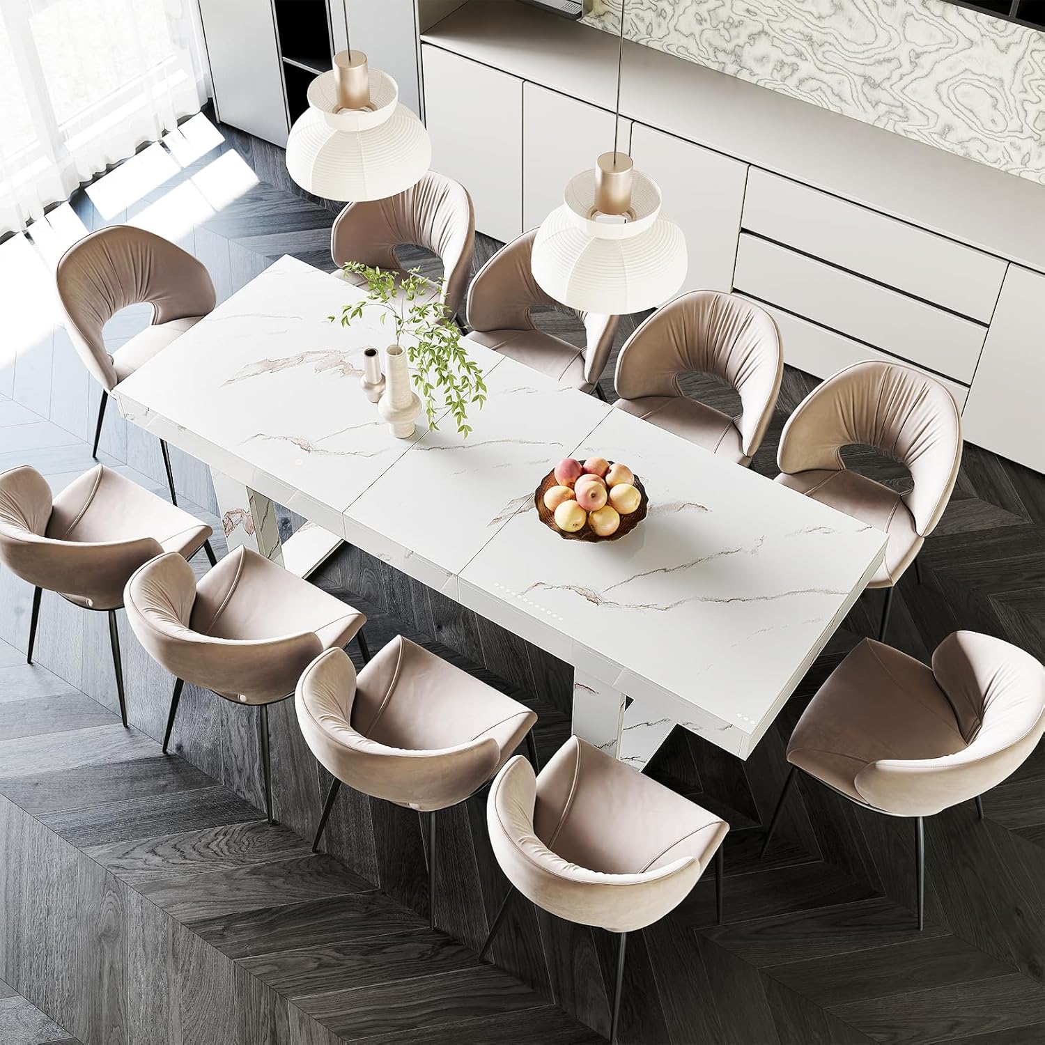 STHOUYN White Marble Extendable Dining Room Table for 8 10, 70.9