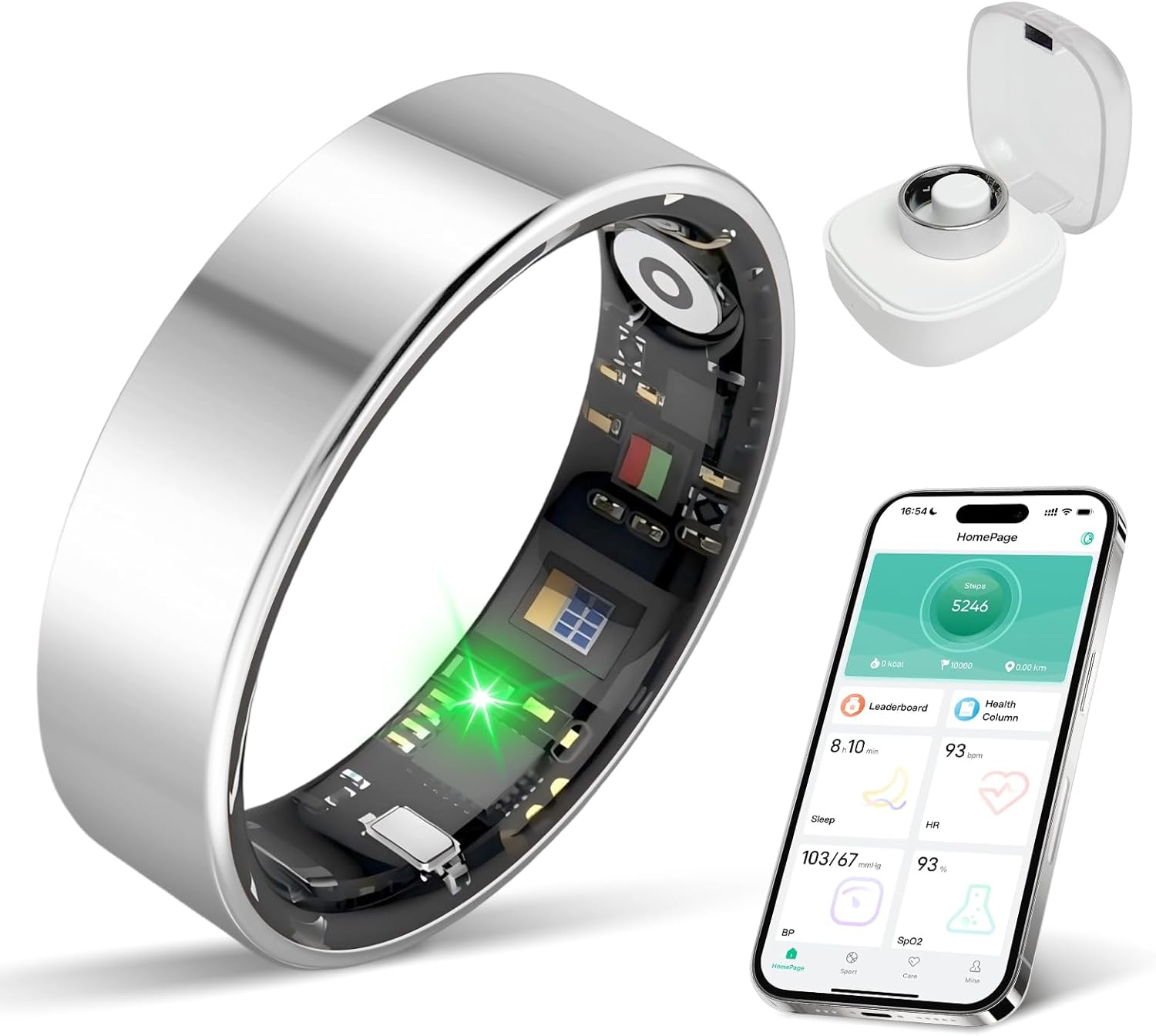 BIEMHA IP68 Waterproof Smart Ring - Fitness & Health Tracker with Sleep/Exercise Monitoring, Unisex for Women Men, iOS & Android Compatible, Long Lasting Battery Life, No Subscription (Silver, 8)