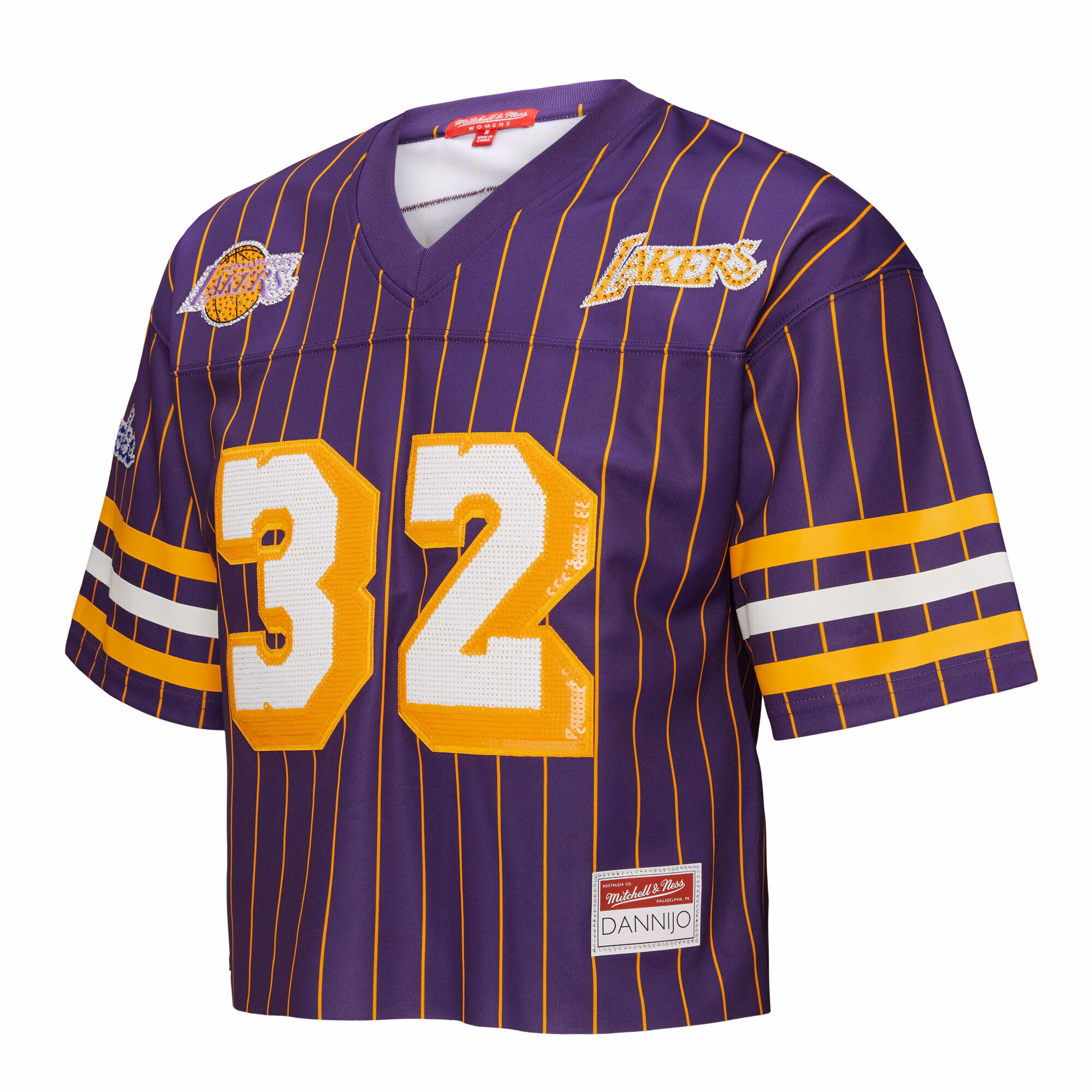 Magic Johnson Los Angeles Lakers Mitchell & Ness x DANNIJO Women's Cropped Football Fashion Jersey - Purple