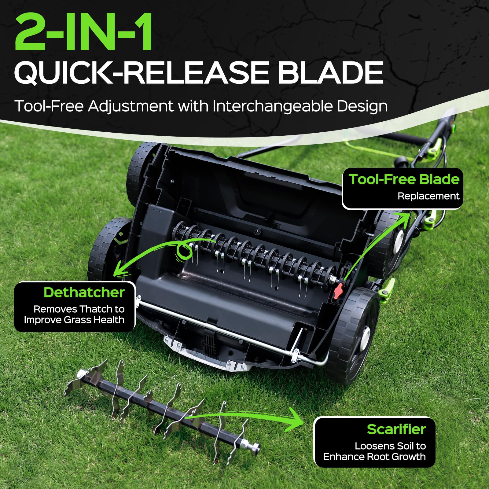 TIECTOWN 2026 16-Inch 2-in-1 Electric Dethatcher & Scarifier