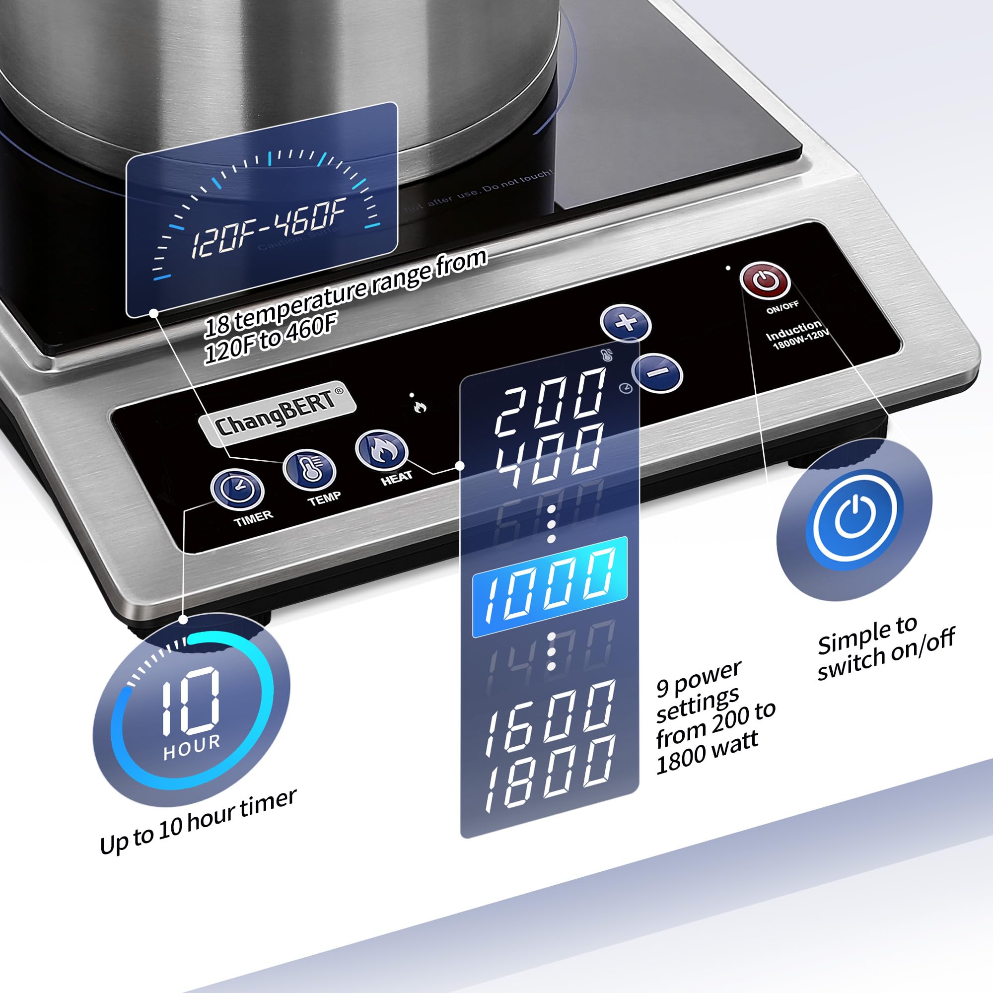 CHANGBERT Induction Cooktop - 1800W Commercial Portable Burner