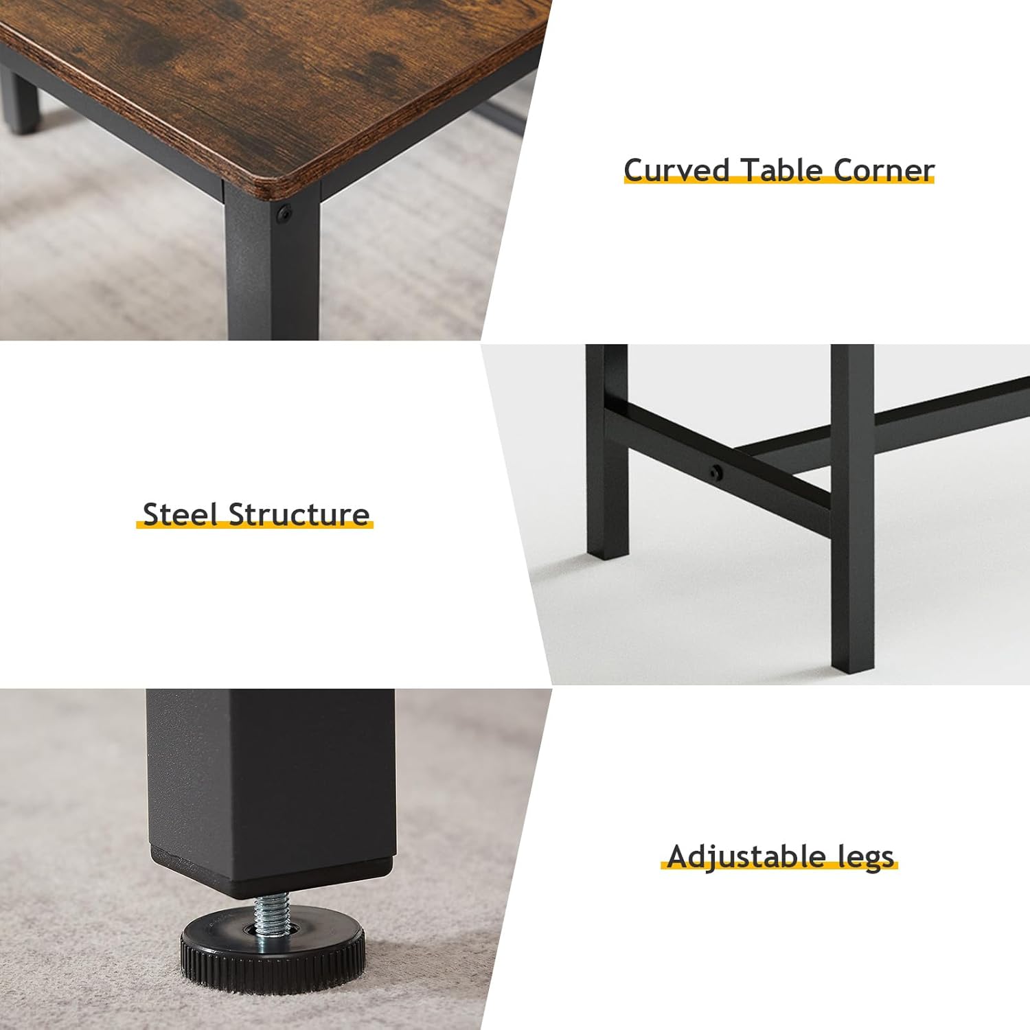 Rovibek Dining Room Table Bench Set for 4, Modern Space Saving Kitchen Table with with 2 Upholstered Benches & Adjustable Feet, Wooden Breakfast Table, 43