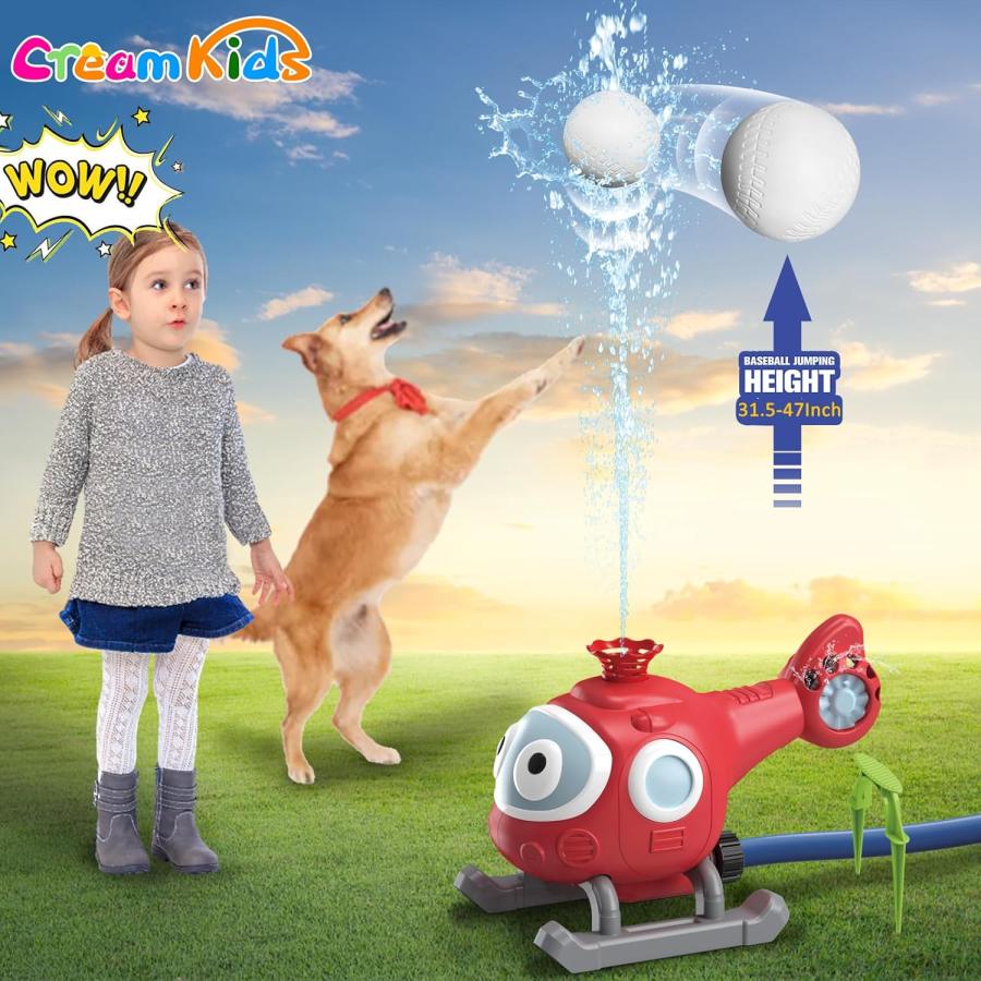 CREAMHONGKID 2-in-1 Outdoor Sprinkler for Kids Toys,Backyard Spinning Airplane Water Spray Toy,with Baseball Ball Game Set,Summer Garden Lawn Game,Pets Party Play,for Boys & Girls Age 3 Gift