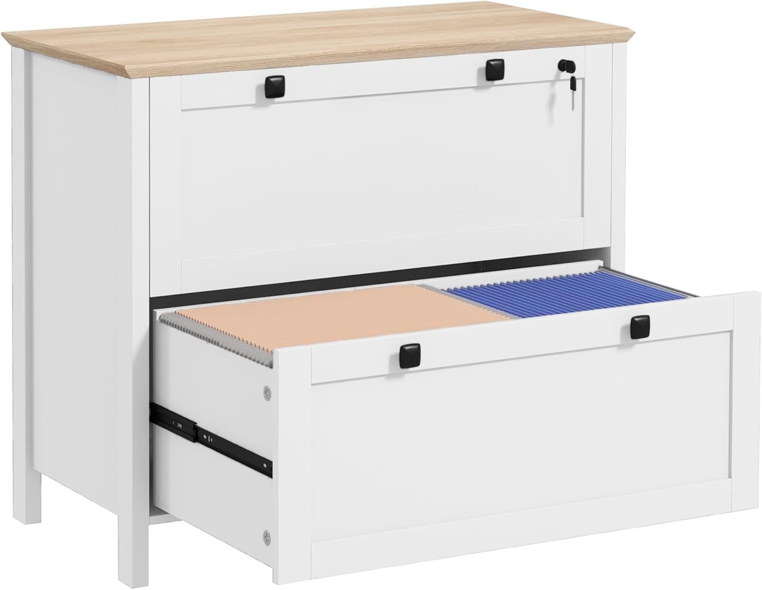 HOMCOM 2 Drawer File Cabinet with Lock, Lateral Filing Cabinet with Keys and Adjustable Hanging Bar for Letter, A4 and Legal Size for Home Office, White