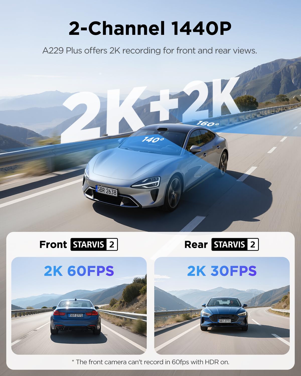 VIOFO A229 Plus Dash Cam Front and Rear, Dual 1440P HDR
